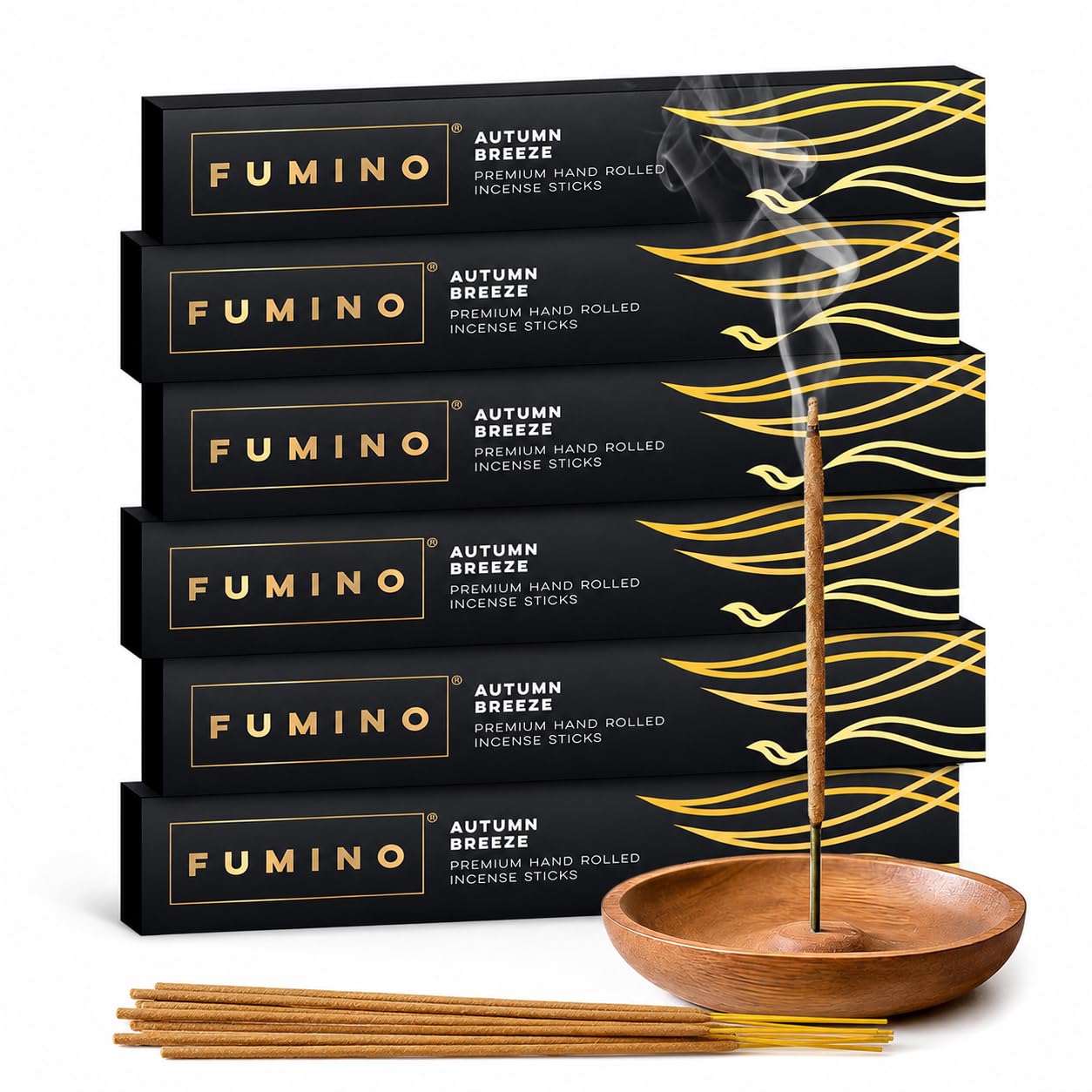 Fumino Black Incense Sticks Autumn Breeze 84 Pack 6 Boxes - Natural Handmade Low-Smoke