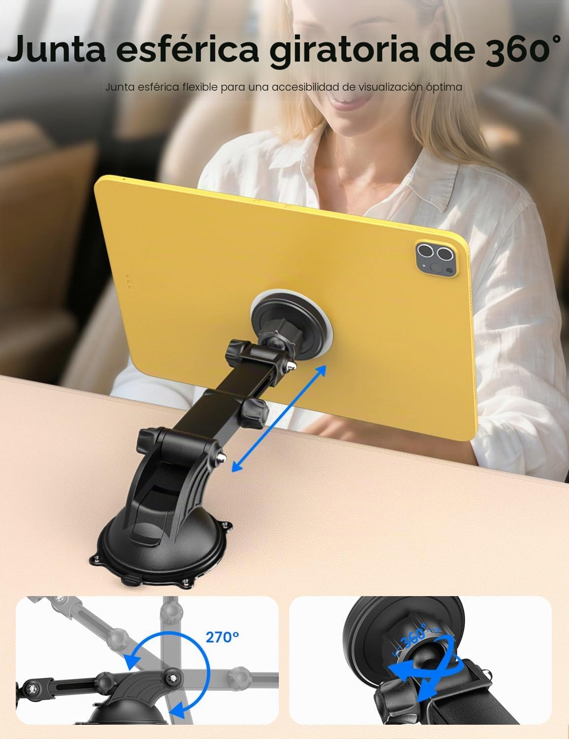 OHLPRO Magnético Soporte Tablet Coche con Ventosa Ultra Fuerte, Soporte iPad Coche Parabrisas y Salpicadero Rotación de 360 Brazo Extensible Compatible con iPad Galaxy Tab Phones y Tablets 4-13