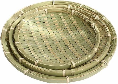 Miniatura 7 de Paquete de 3 cestas tejidas de bambú para pan 3 tamaños hechos a mano para decoración de alimentos y verduras, cesta de almacenamiento de frutas de