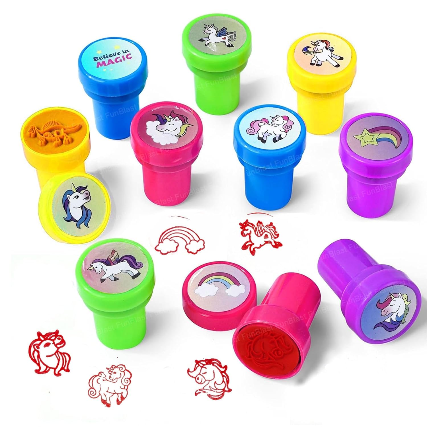 FunBlast Unicorn Stamps for Kids – Unicorn Scrapbook Stamper, Educational Toys Art and Craft School Supplies, Coloring & Stamping Set for 3+ Years Kids, Girls & Boys (Pack of 10 Pcs) Red