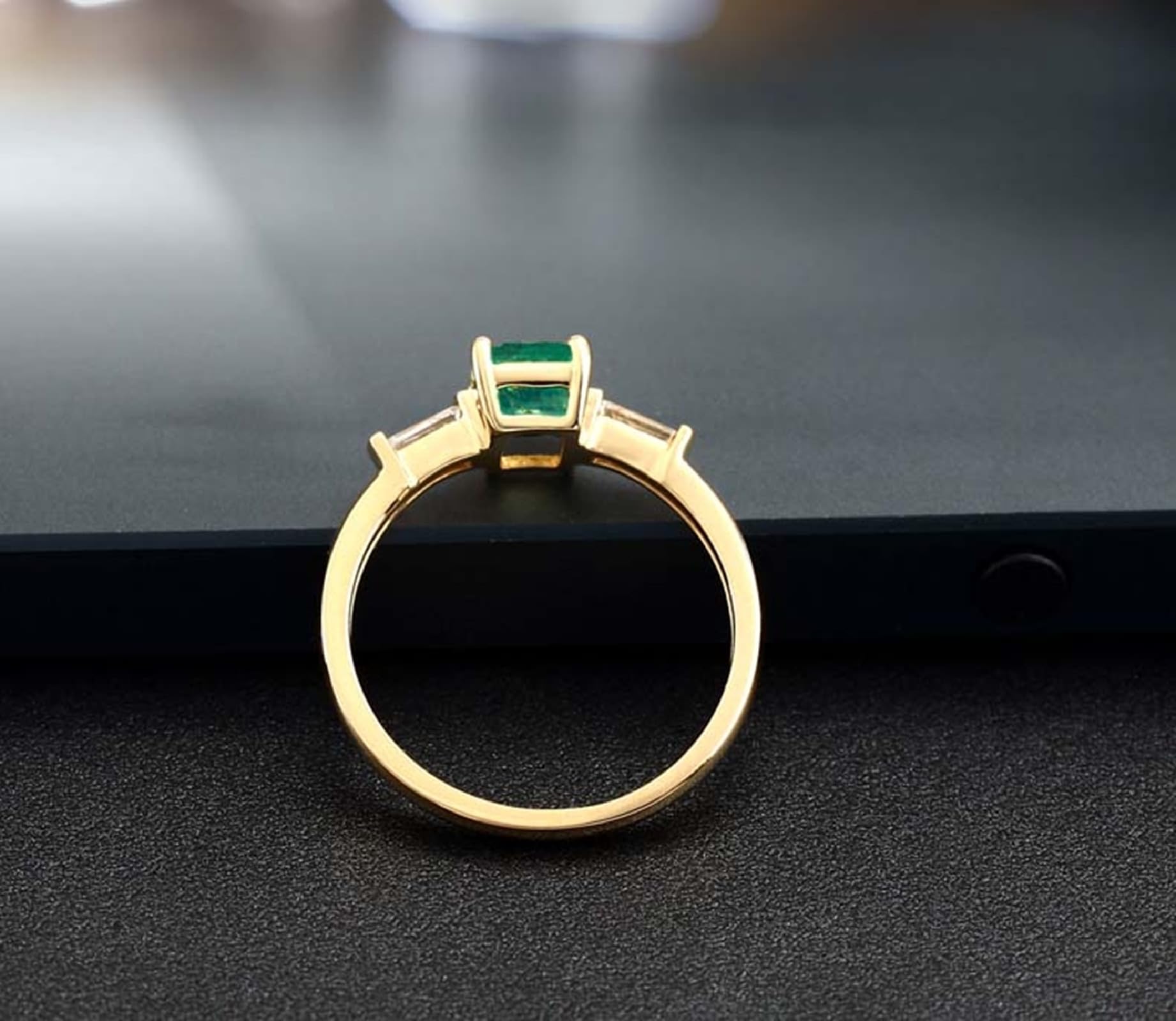 Wycian Ringe Frauen Verlobung Gold Ringe Frauen 18K Im Labor Hergestellter Smaragd Rechteck Größe 47 (15.0) Massiv, Nicht Plattiert Aktualisierung 3.0 für Damen Engagement Schmuck