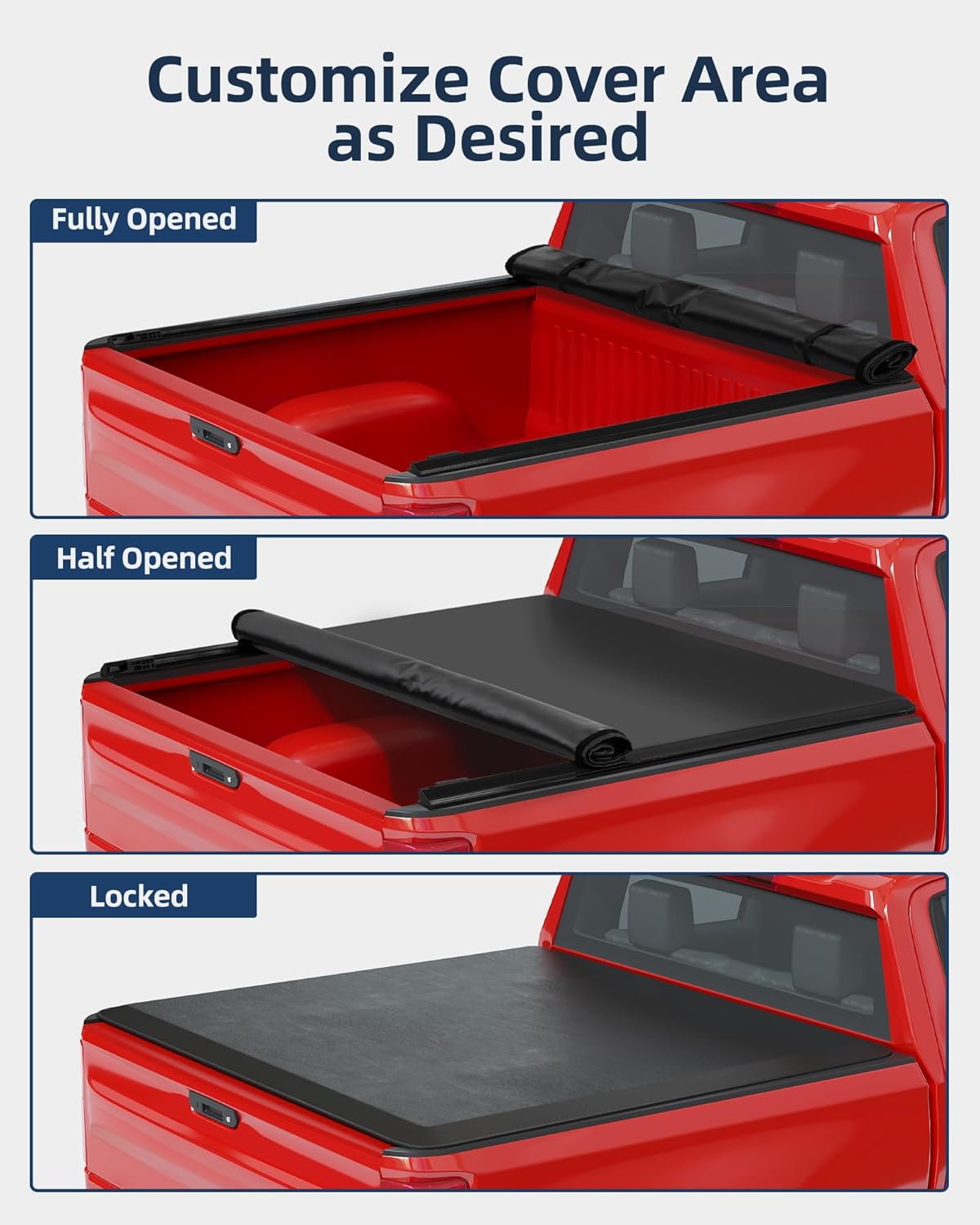 6.4 Ft (76.8 in) Soft Roll-up Truck Bed Tonneau Cover Compatible with 2002-2023 Dodge Ram 1500, 2019-2021 Ram 1500 Classic Only, 2003-2016 Dodge Ram 2500/3500 Standard