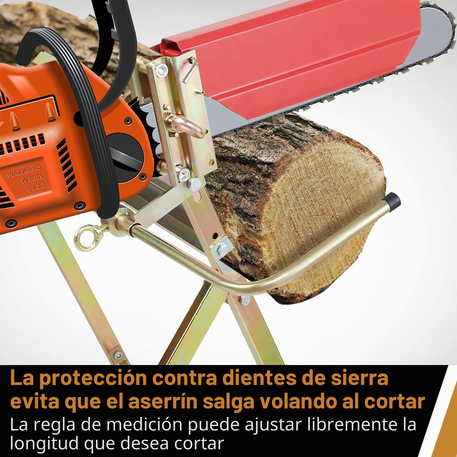 Herrselsam Caballete con soporte para motosierra, protector de cadena, varilla de medición, hasta 150 kg, 81 x 72 x 78,5 cm, soporte de sierra plegable, adecuado para aserraderos, talleres