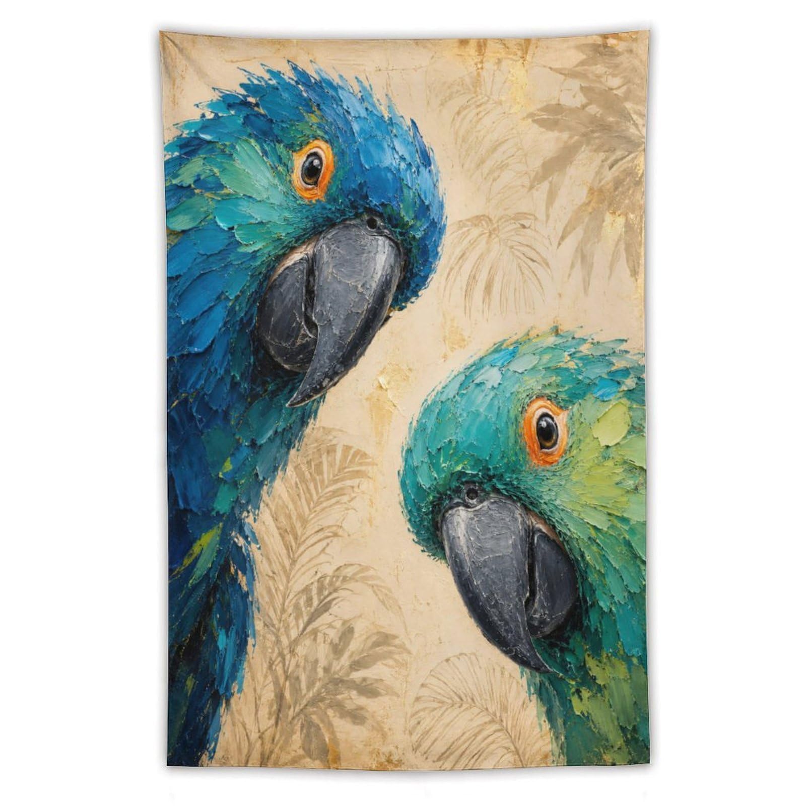 H3B8U2Y5 Tropical Blue Parrots Wall Tapestry, Detailed Illustration