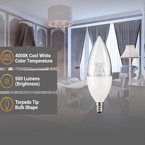Miniatura 3 de Bombilla LED para lámpara de araña B11, punta de torpedo, 7 W (equivalente a 60 W) 500 lúmenes, base de candelabro E12, 4000 K, blanco frío,