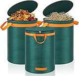 Eurhomewit 3 Garden Waste Bags, 272 L, Leaf Bag, Garden Bag with Lid and Handles, Large Sturdy Garden Bags, Leaf Collector, Self-Standing Waste Bag, Stable Green Cut Bags for Grass, Leaves, Hedges, - 1