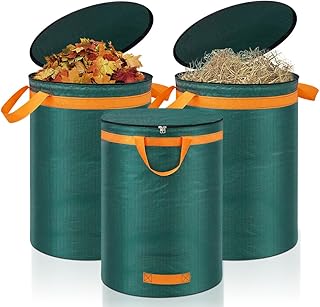 Eurhomewit 3 Gartenabfallsack 272L Laubsack Gartensack mit Deckel und Griffen, Groß Stabile Gartensäcke Laubsammler, Selbststehend Abfallsack Stabil Grünschnittsäcke für Gras Laub Hecke Gartenabfall
