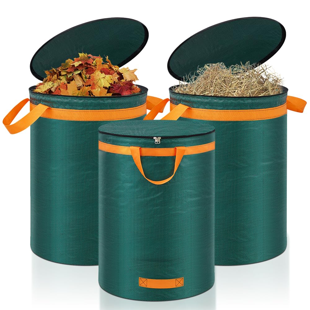 Eurhomewit 3 Pcs Green Garden Waste Bags 272L, Garden Refuse Bags Heavy