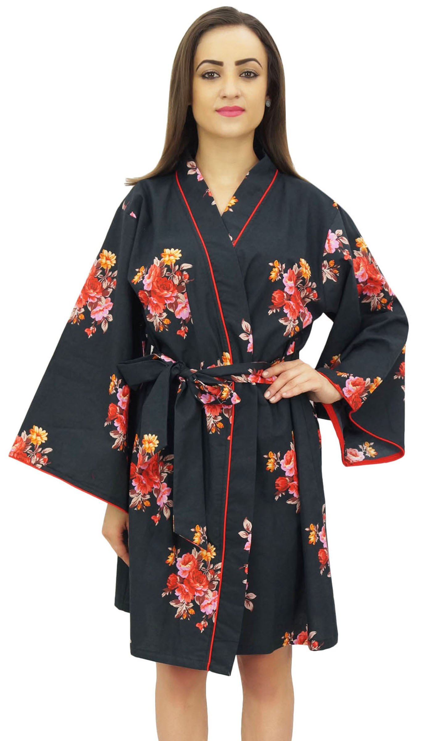 Bimba Mujeres Estampado Floral Kimono Robe Algodon Popelin Ropa De Dormir Nupcial Cubrir