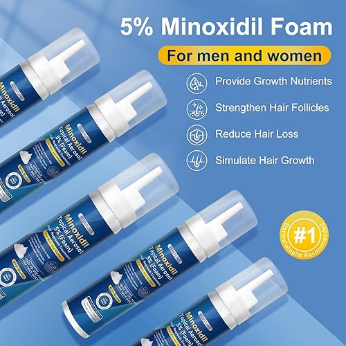 Miniatura 2 de 5% espuma minoxidil para hombres, paquete de 5 unidades, impregnada con biotina, tratamiento para el crecimiento del cabello, soporta cabello y