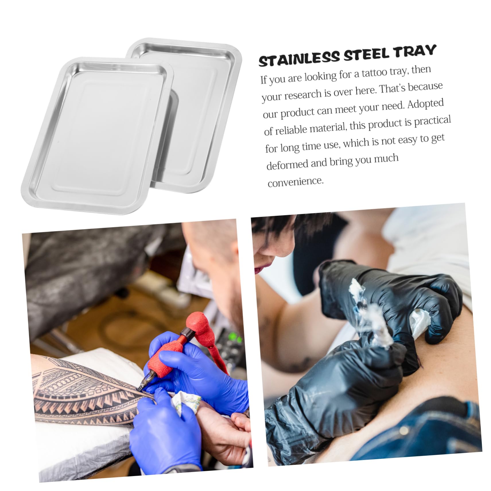 BESTYASH Malette Tatouage 2 Plateaux en Acier Inoxydable, Plateau Plat Métallique Facile à Nettoyer, pour Station Portable de Tatouage Professionnelle