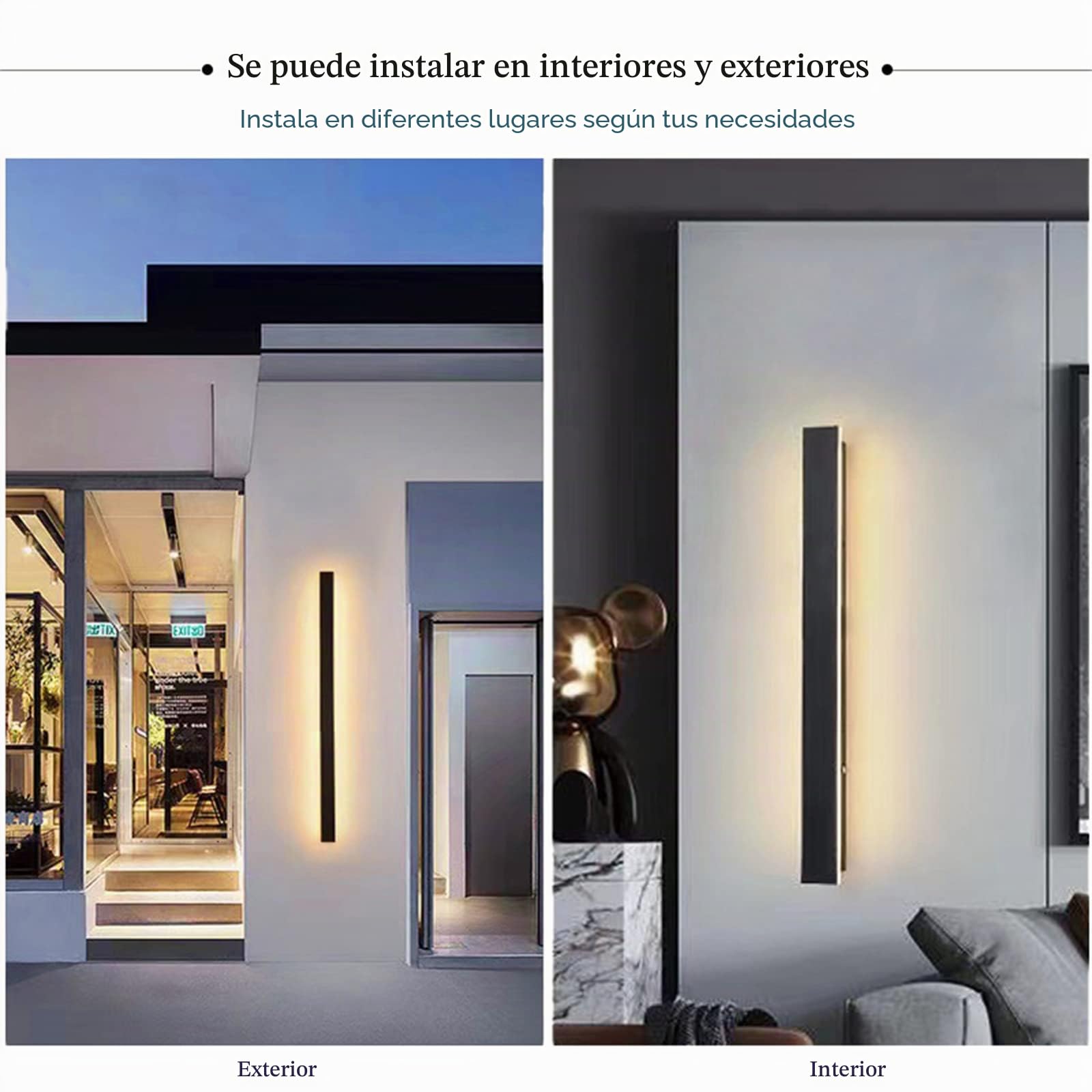 Luces LED Exterior Jardin Aplique de Pared con Mando a Distancia Regulable Lámpara de Pared Interior Largo Barra de Luz Impermeable IP65 Negro Salón Porche Terraza Iluminación de Pared (120cm 66W)