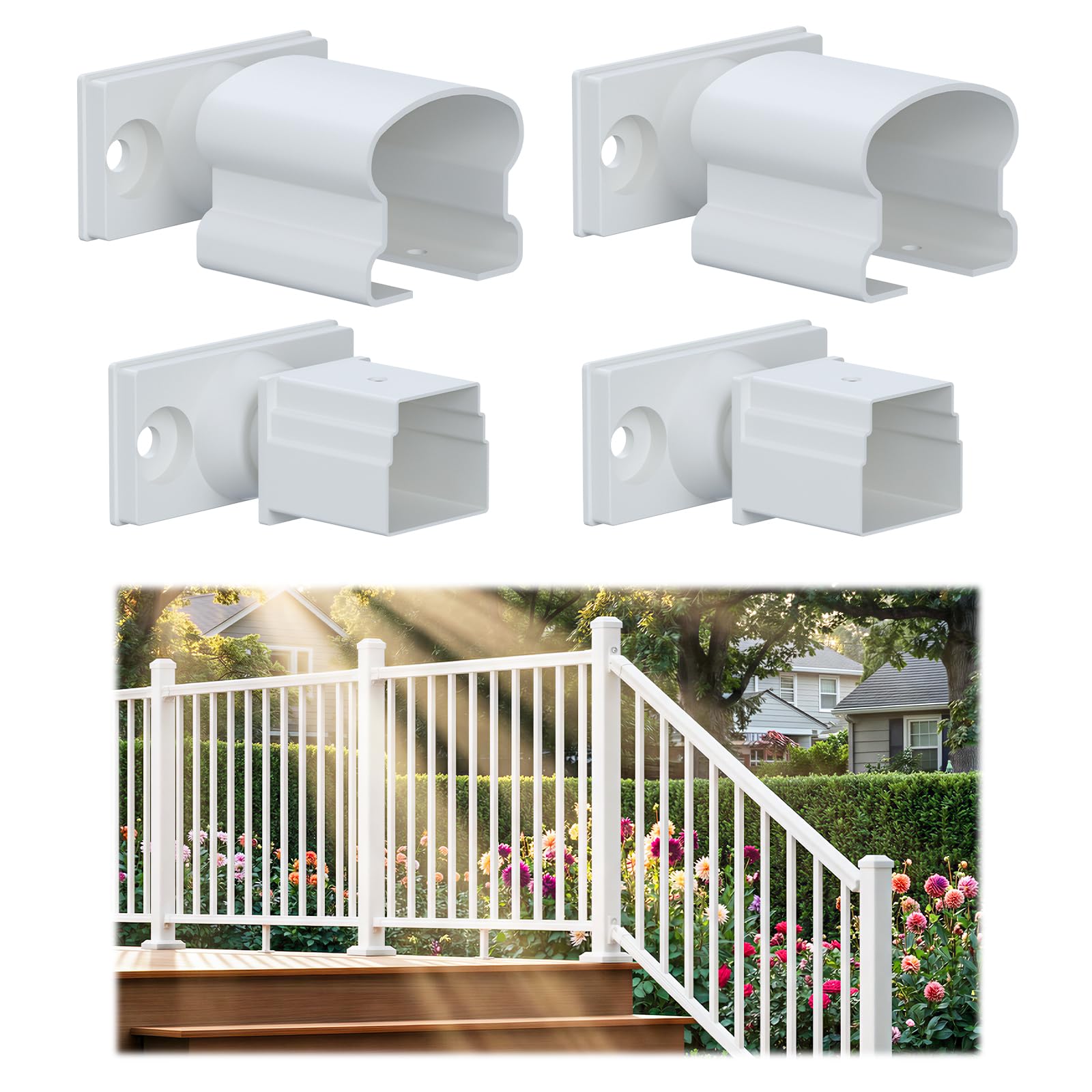 Egadis Lot de 4 connecteurs de support de balustrade en aluminium blanc avec foret, support de balustrade réglable, système de rail extérieur texturé finition poudrée pour terrasses, porches et
