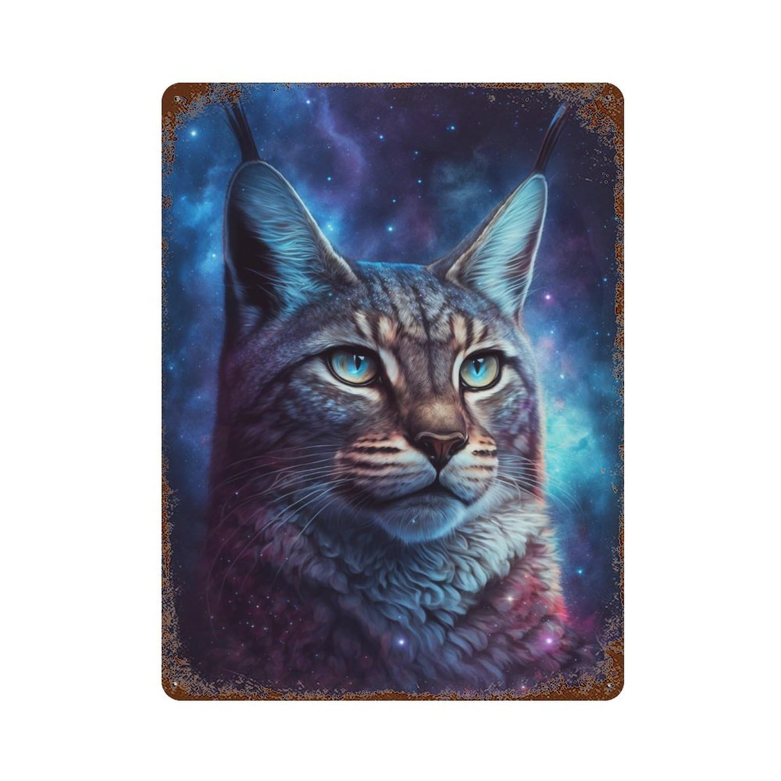 Cosmic Lynx Portrait-2 Rustic Tin Plaque 15.7"x11.8", for Pub, Kitchen And Man Cave Decor, Vintage Wall Decor
