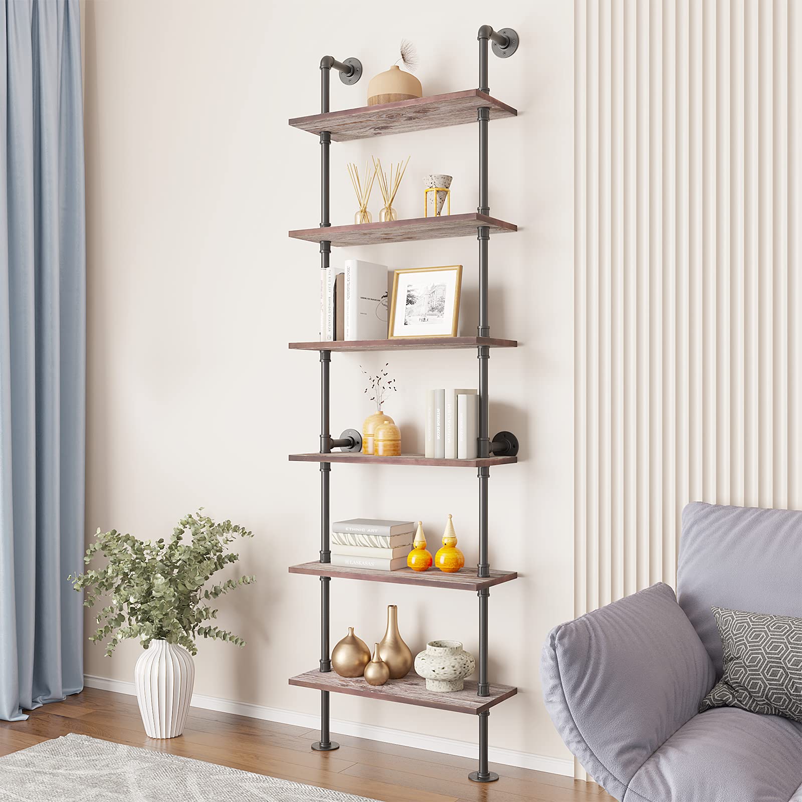Buy Yuanshikj 6 Tier Industrial Pipe Solid Wood Ladder Shelf/Shevles