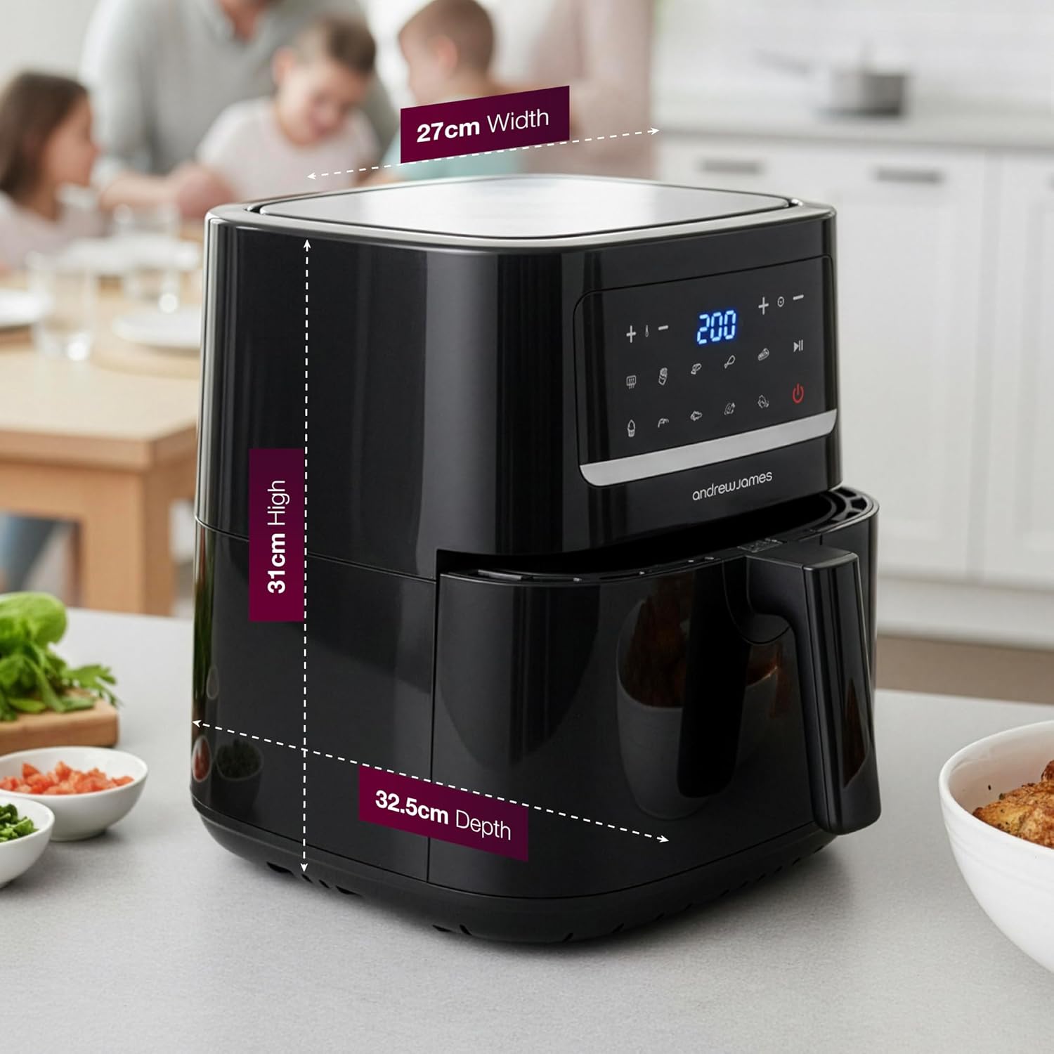 Andrew James 6L Digital Air Fryer, 1600W 10-in-1 Airfryer, Small Air Fryer for Home, Air Fry, Bake, Roast & Grill, LED Touch Display, Rapid Airflow, Non-Stick, Dishwasher Safe