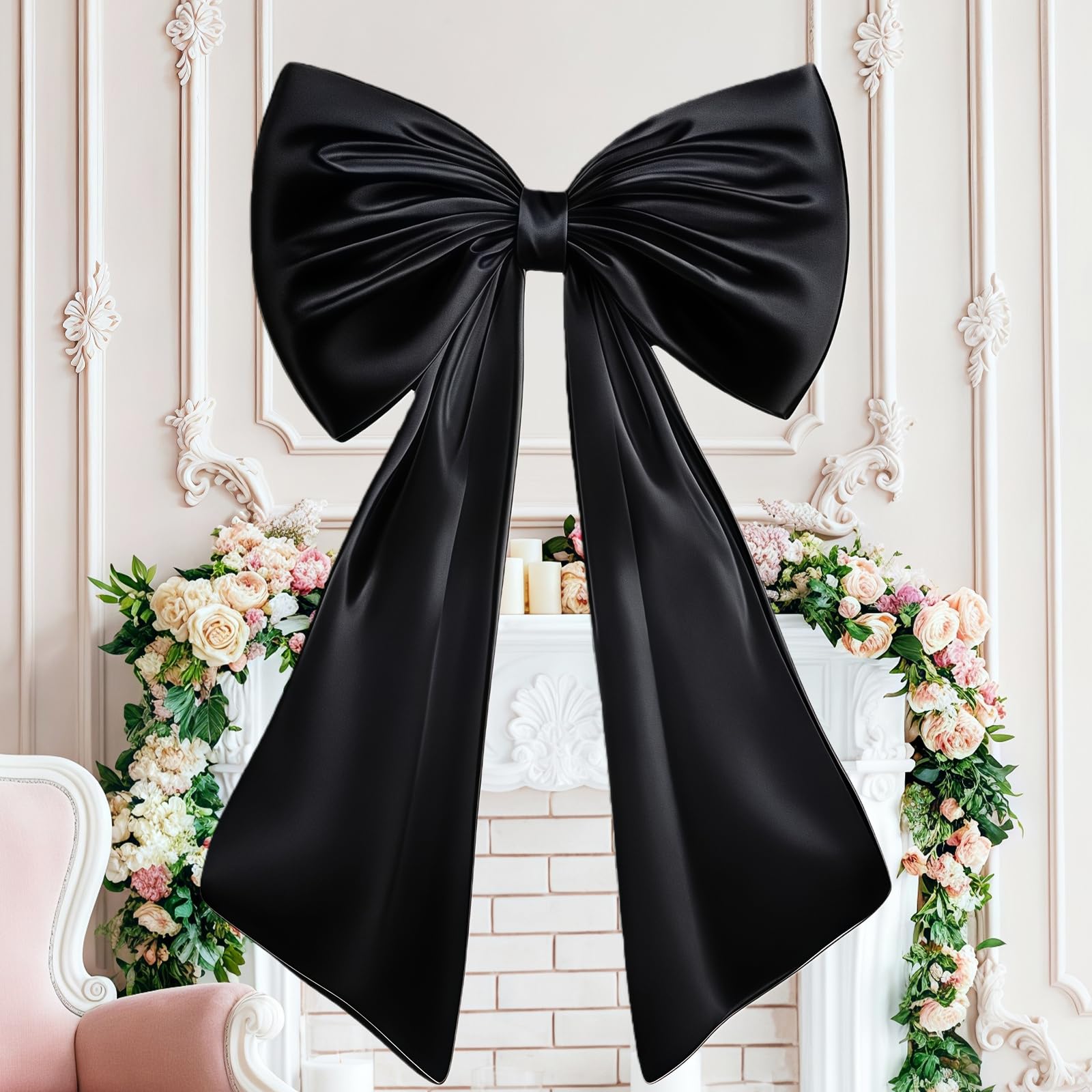 lelewangluo Large Bow Decor, Giant Bow Decoration Satin Ribbon Room Decor Accessories, Hanging Wall Decor for Wedding Christmas Birthday Baby Shower Party Supplies (Black) — image 1