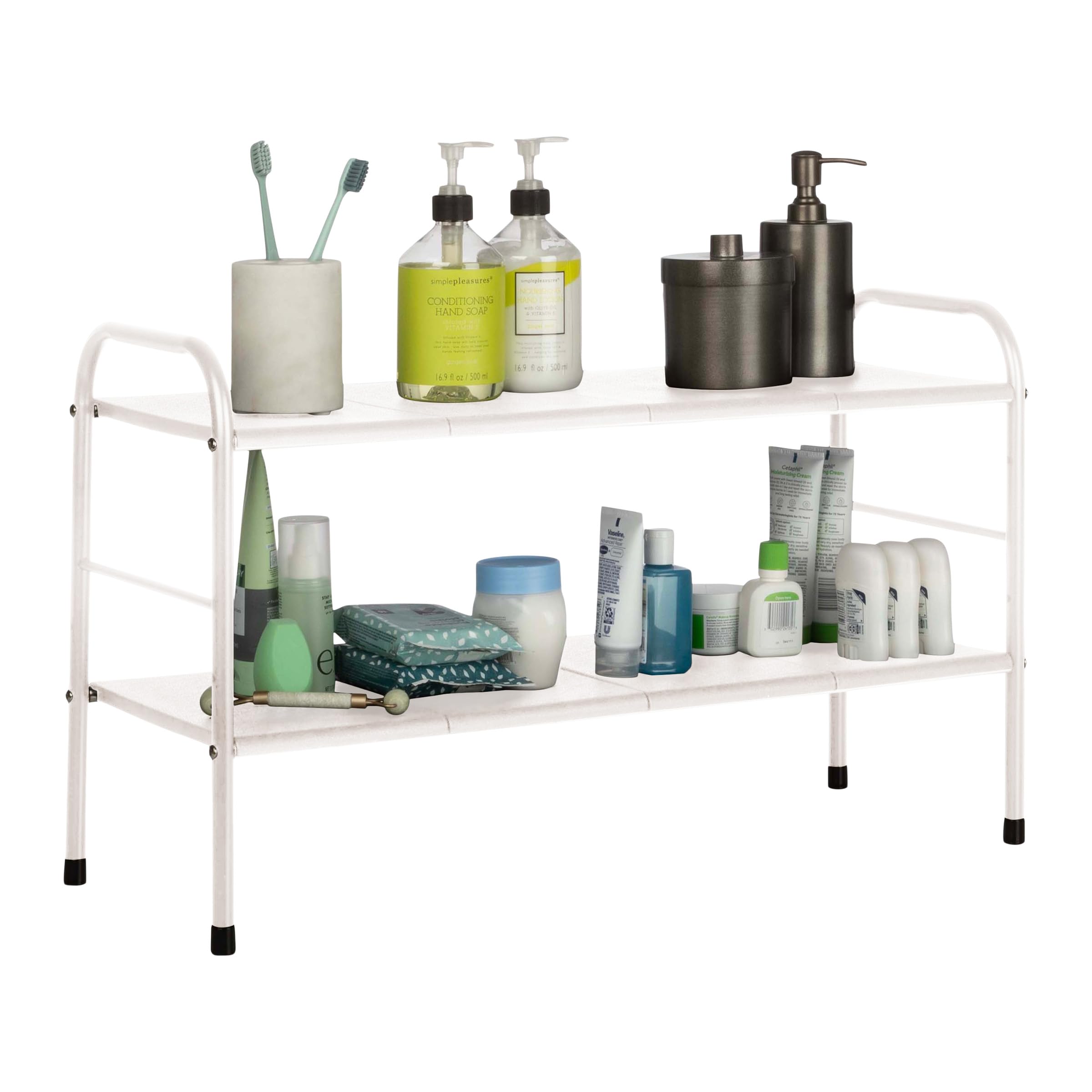 Home-Complete Under Sink Organizer - 2 Tier Adjustable Shelf Organizer with 8 Removable Panels - Kitchen or Bathroom Under Sink Organizers and Storage (White)