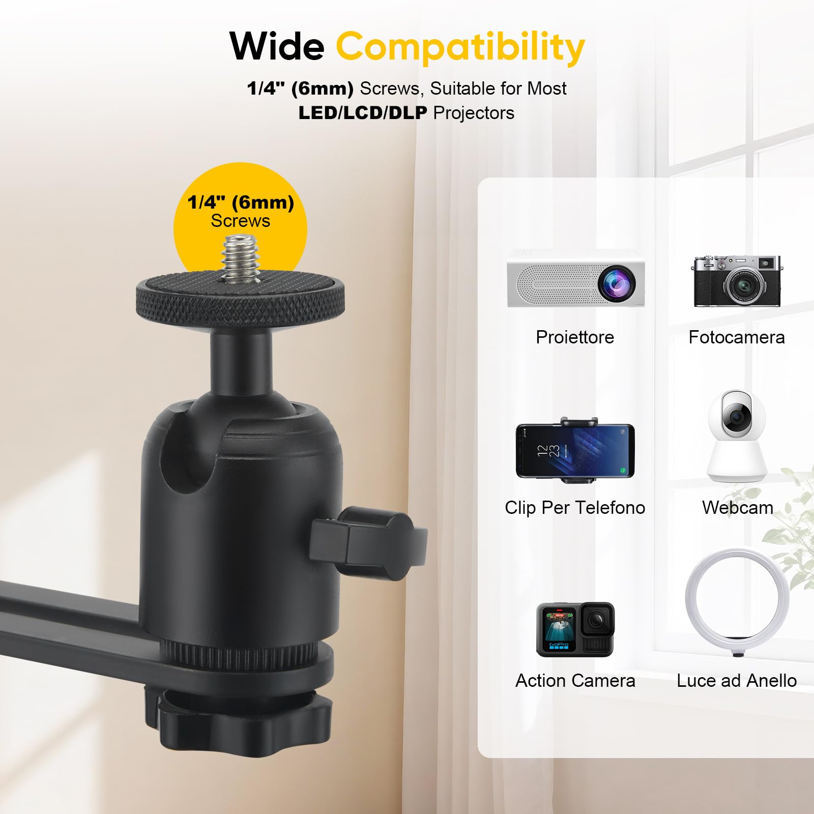 Support métallique pour vidéoprojecteur, avec rotation à 360°, canapé contre le mur, capacité de charge jusqu'à 5 kg, hauteur réglable de 30 à 130 cm, support de projecteur pour la maison, le