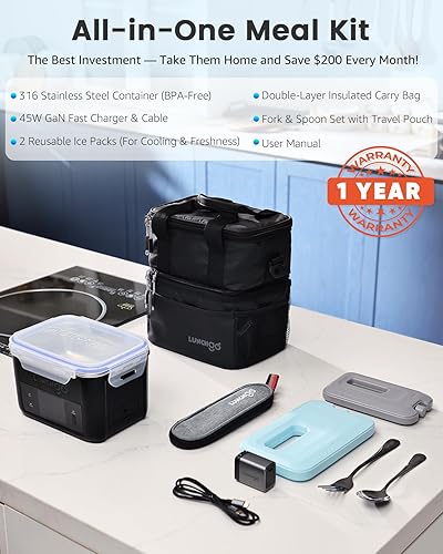 Miniatura 6 de G1 - Lonchera eléctrica inteligente con calefacción, inalámbrica, capacidad de 5 tazas, 74 Wh, funciona con batería, 250 F máximo, calefacción