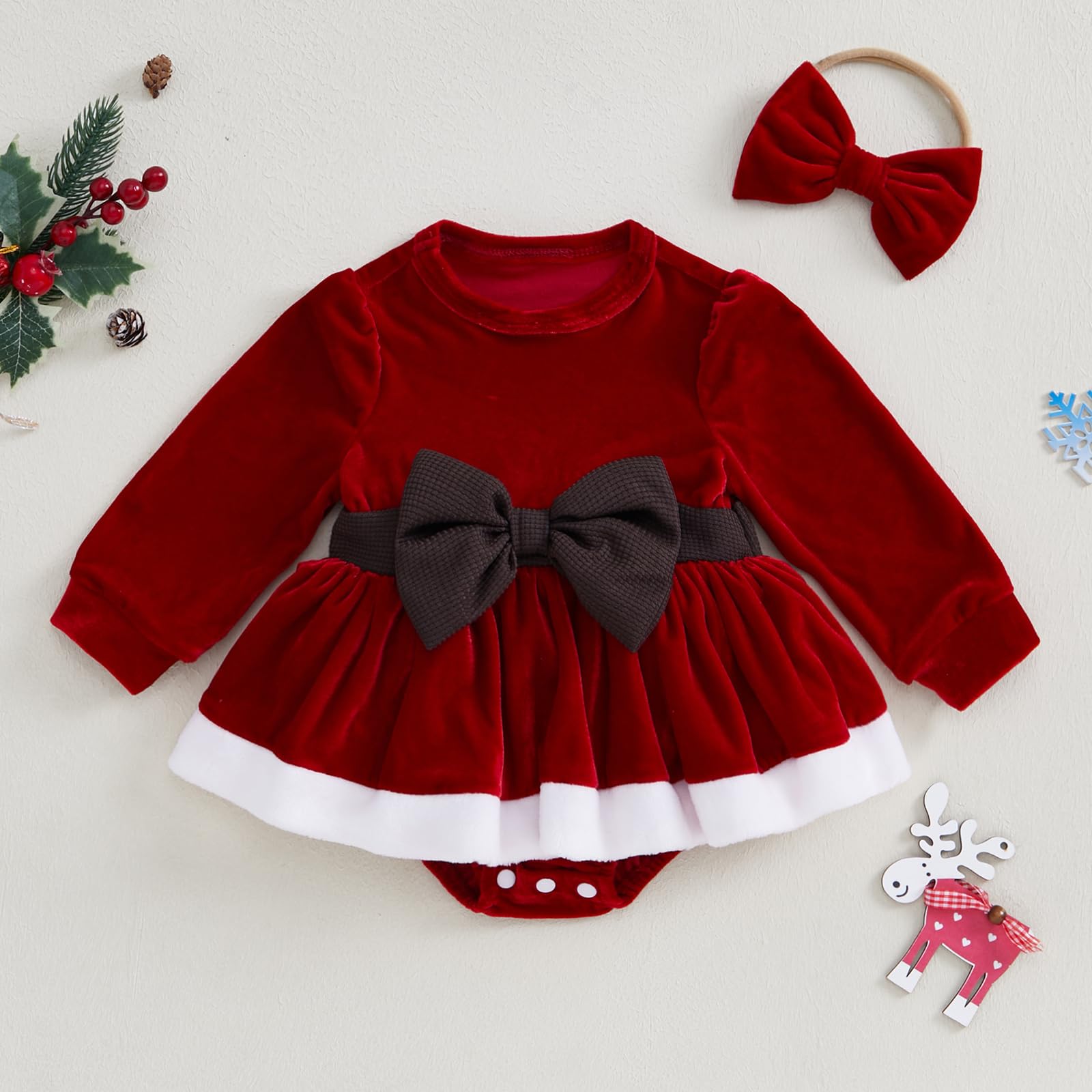 Amazon.com: Amnnchya Baby Girl Christmas Outfit Bow Velvet Long Sleeve  Romper Dress Newborn Infant Baby Girls Fall Winter Clothes (Red White, 0-3  Months) : Clothing, Shoes & Jewelry