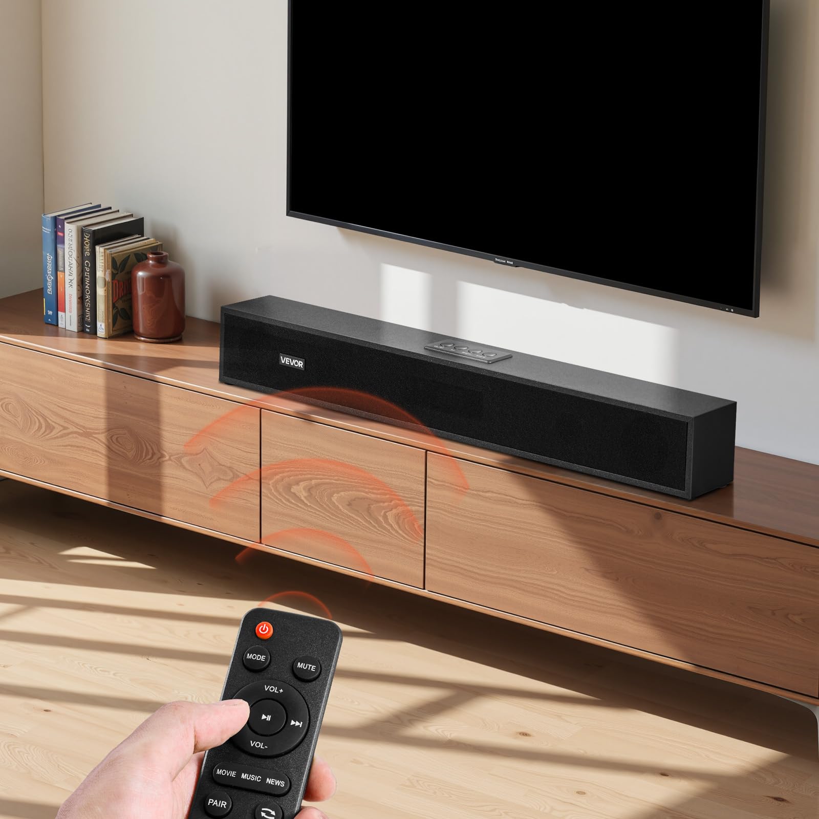 VEVOR Sound Bar per Smart TV, 2.0 canali, 24 pollici, altoparlante compatto per proiettore, connessione Bluetooth AUX, telecomando, facile installazione, sistema audio surround da 80 W per PC Home