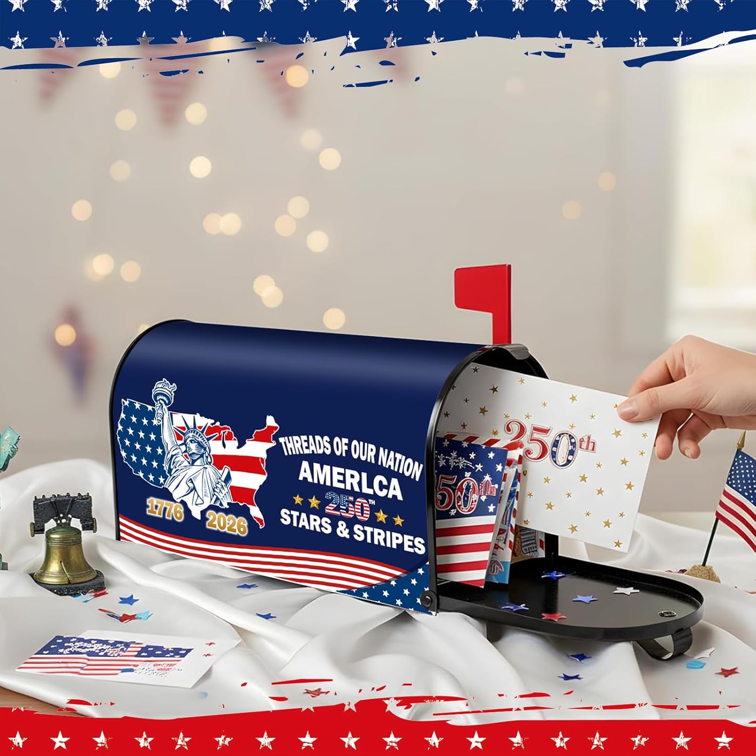 250 Years America Magnetic Mailbox Cover 21"x18", 250th Anniversary /1776-2026 PUSA Magnetic MailboxCover, Standard Size for Outdoor Yard Garden Decor, 4th of July Independence Day Holiday Decoration
