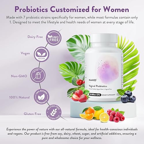 Miniatura 5 de Probióticos vaginales para mujeres, equilibrio de pH y salud vaginal con 70 mil millones de UFC y prebióticos - Apoya el control de olores, tracto