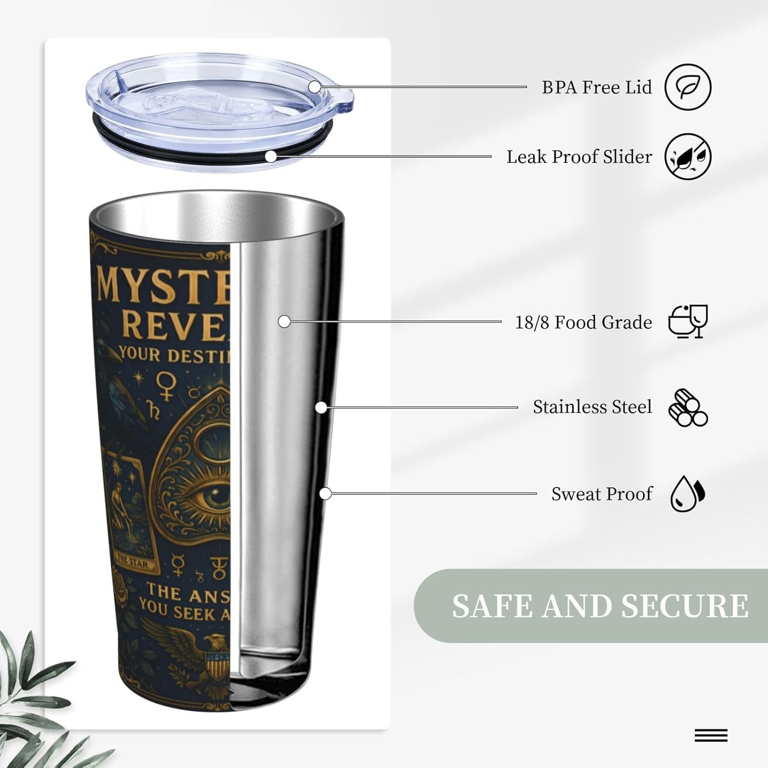Tarot Tumbler 20oz - Witchy Insulated Stainless Steel Cup with Lid & Straw | Mystical Astrology Divination Gifts for Women, Gothic Spiritual Mug for Tarot Lovers, Astrology Enthusiasts - Image 6
