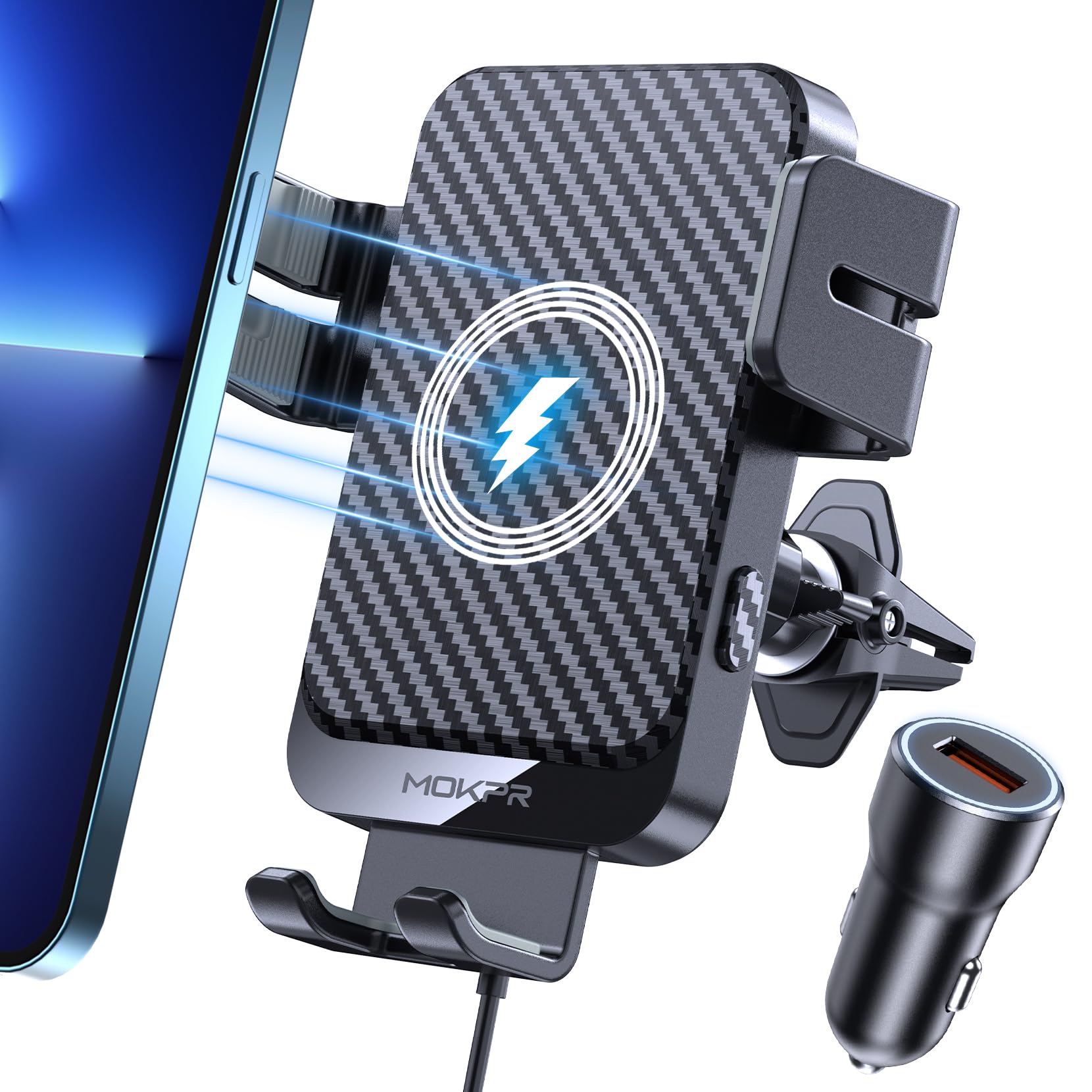 MOKPR 15W Handyhalterung Auto mit Ladefunktion, [270° Automatische Klemmung], Induktive Ladestation Auto Wireless Charger für iPhone 17/16/15/14/13/12 Serie & Samsung S26/S25/S24/S23
