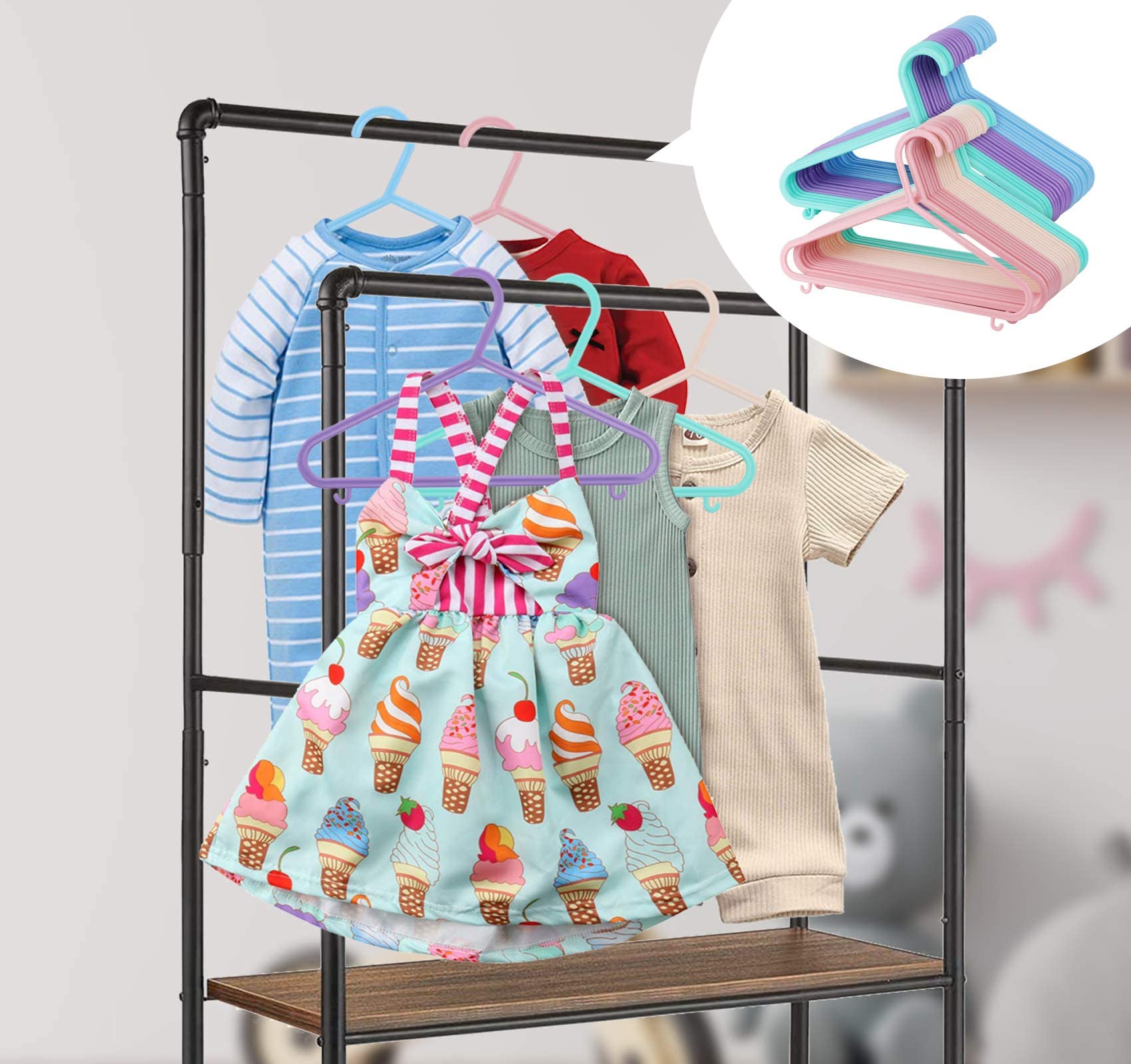 ilauke Confezione da 40 grucce in plastica colorata per bambini 28,5 cm x 17,5 cm