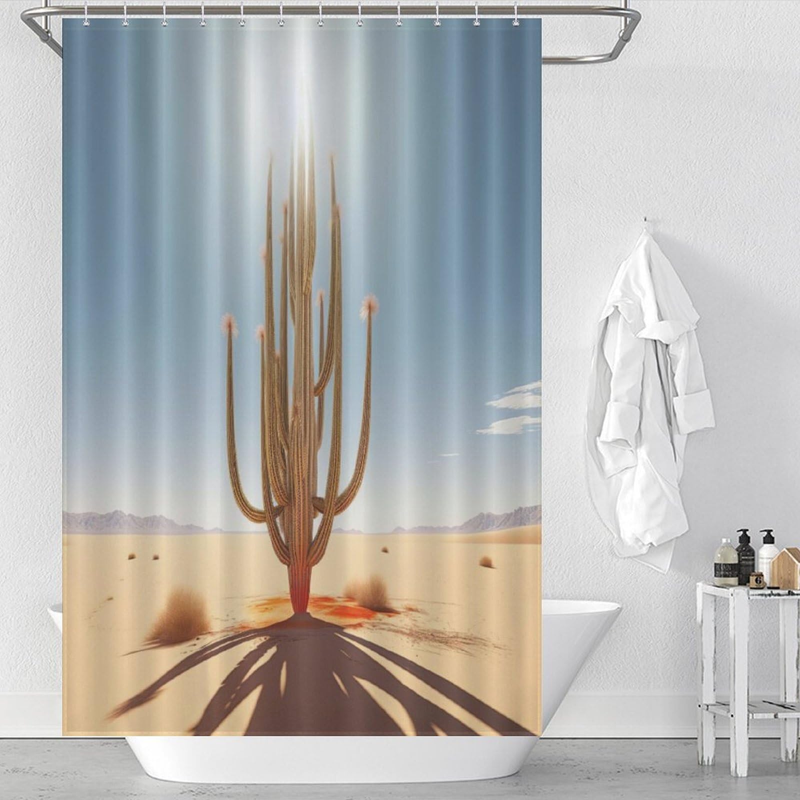 Rideau de douche cactus en polyester lavable 122x183cm pour baignoire avec crochets