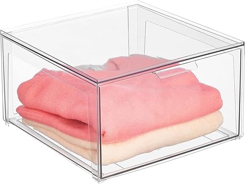 mDesign Almacenamiento apilable de plástico para armario con cajón organizador extraíble para gabinetes, escritorio, estante, armario o organización