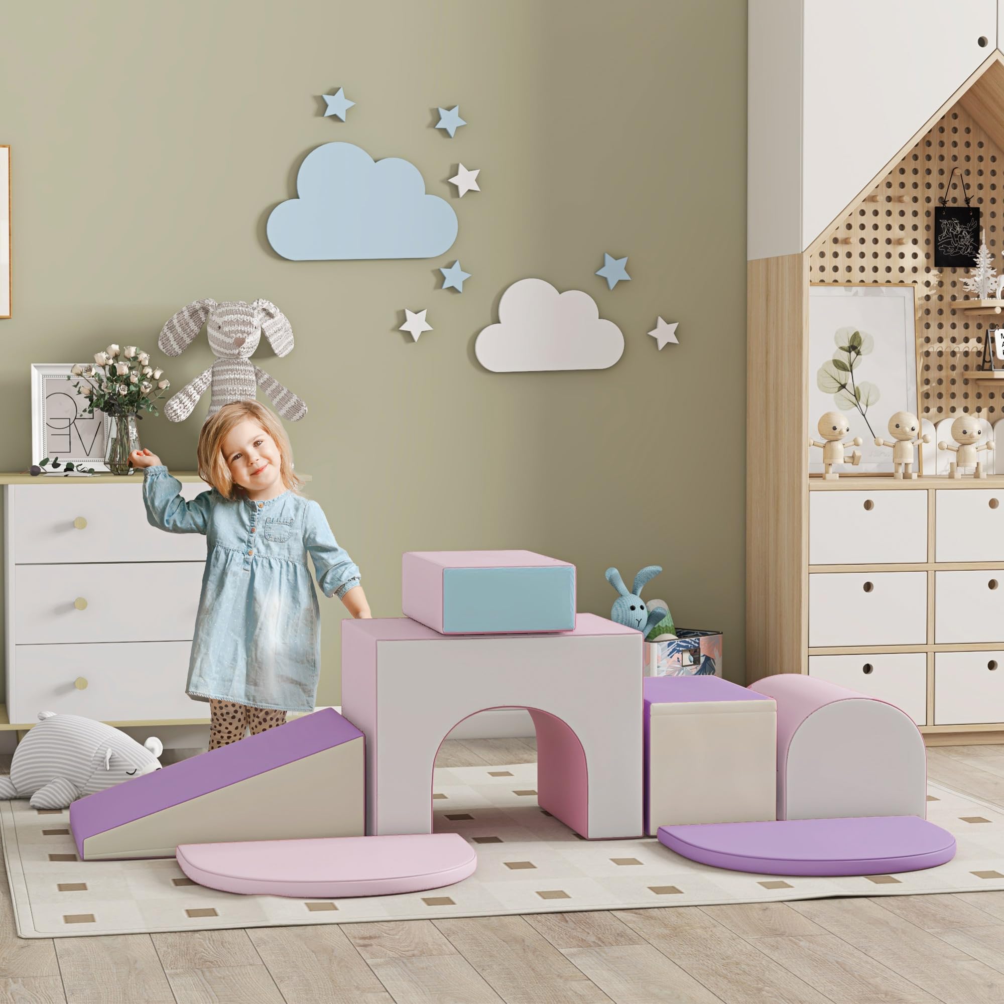 HOMCOM 7PCS Modulo motricità bébé parcours motricité bébé blocchi da costruzione in schiuma EPE con rivestimento sintetico - giocattoli educativi per bambini in età prescolare, multicolore