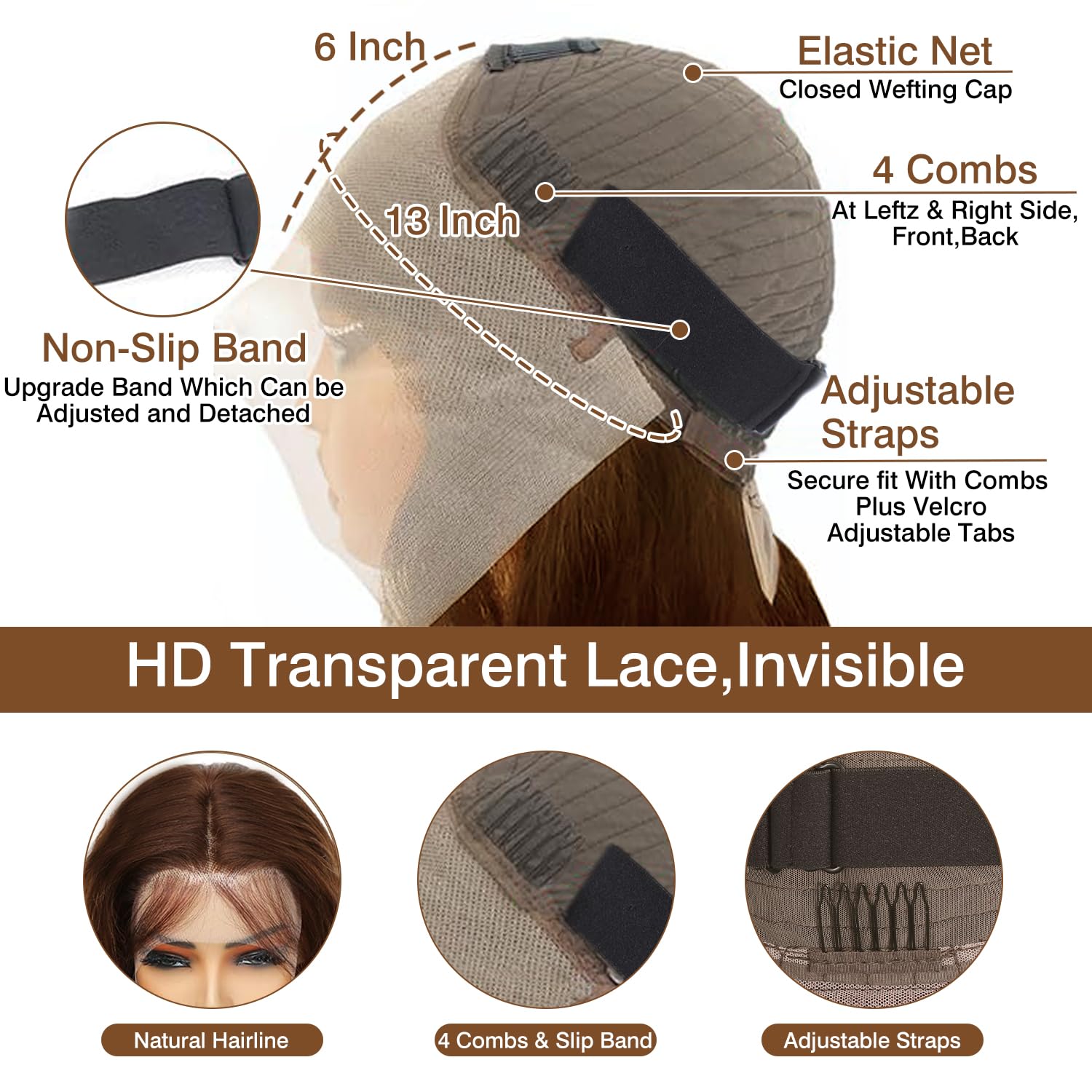 13x6 HD Lace Front Wig Human Hair, Pre-Plucked Straight Brazilian Virgin Hair