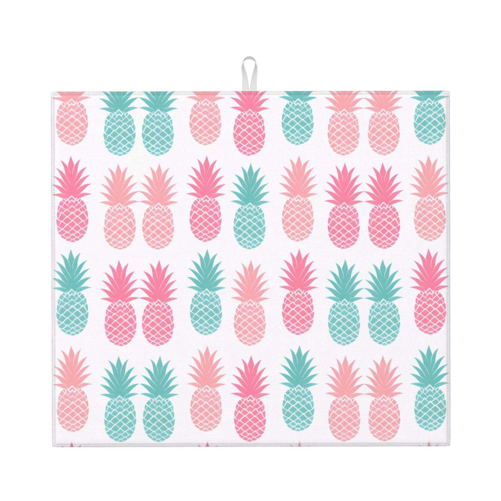 WHJSHOP Summer Pineapple Prints Kitchen Drying Mat – Absorbent Dish Throw for Countertops, Quick-Dry Non-Slip Layer with Colorful Prints, Ideal Housewarming Gift