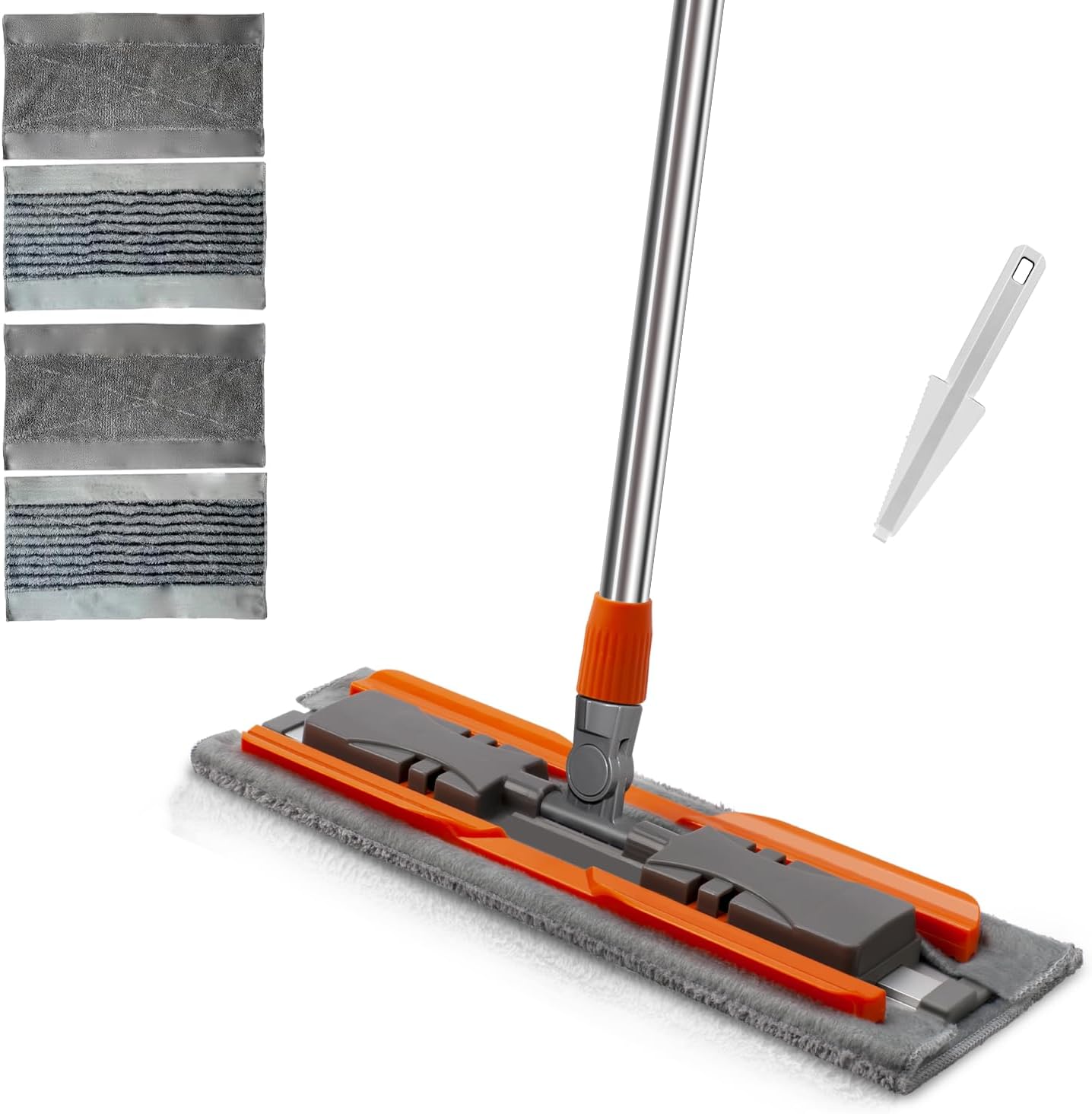57-inch Microfiber Flat Mop with Stainless Steel Telescopic Handle and 4 Washable Mop Pads for Wet and Dry Cleaning of Hardwood, Tile, Laminate, and Vinyl Floors Scratch-Resistant Professional Mops