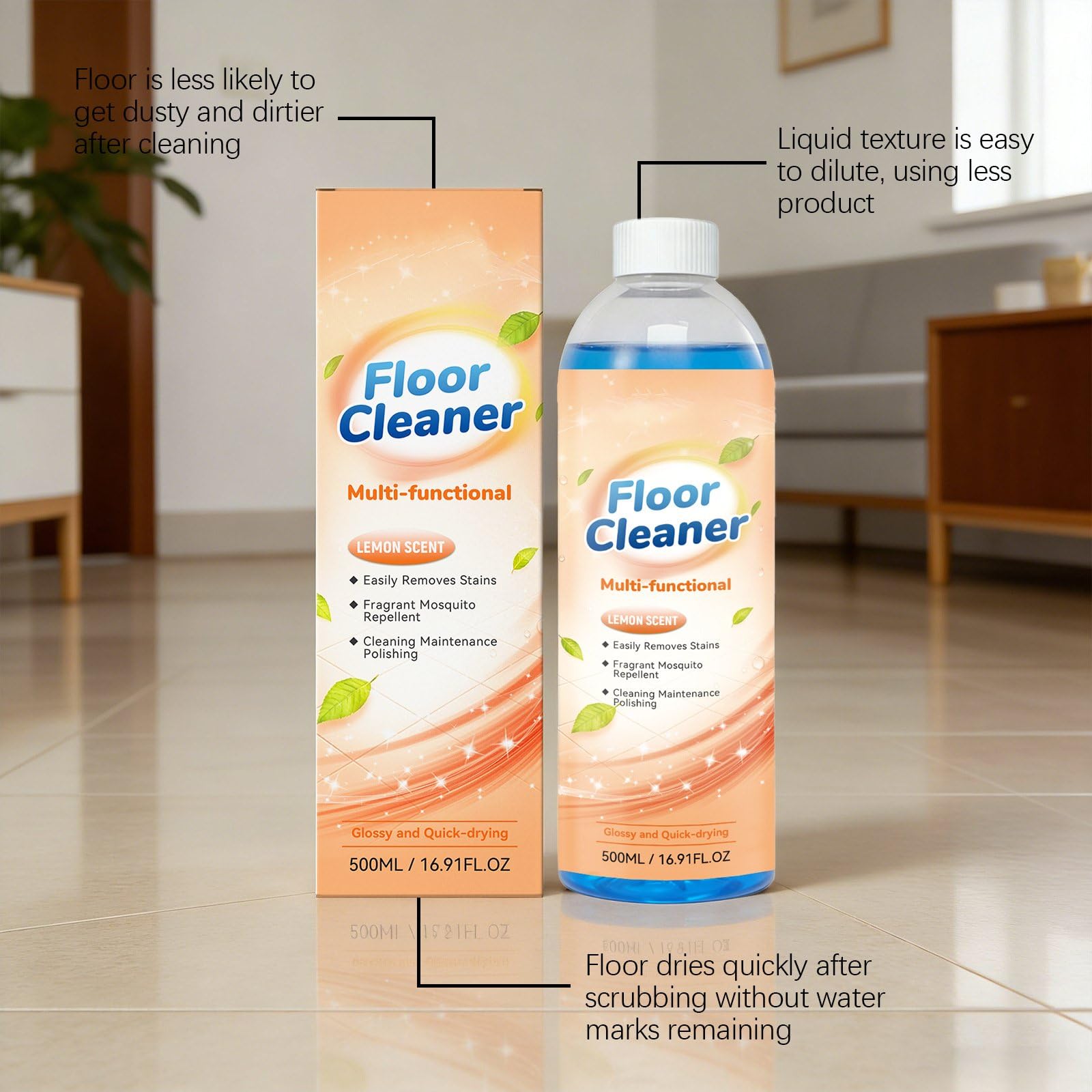 Allzweck-Bodenreiniger, Quick Shine Bodenreiniger, Haushalts-Bodenreinig/er - Oberflächenreinigungsflüssigkeit Für Böden & Lemon Floor Fresh Cleaner Zum Entfernen Von Schmutz Und Zum Glänzen (3Pcs)