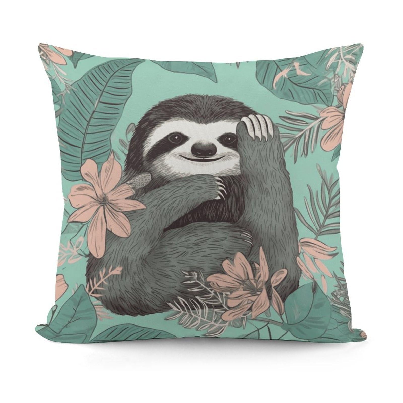 VstaDank Animal Sloth Mint Green Throw Pillow Covers 18x18 Inch Soft Couch Home Decor Cushion Cover Comfortable Plush Square Cushion Case Farmhouse Decorative Pillowcase for Living Couch