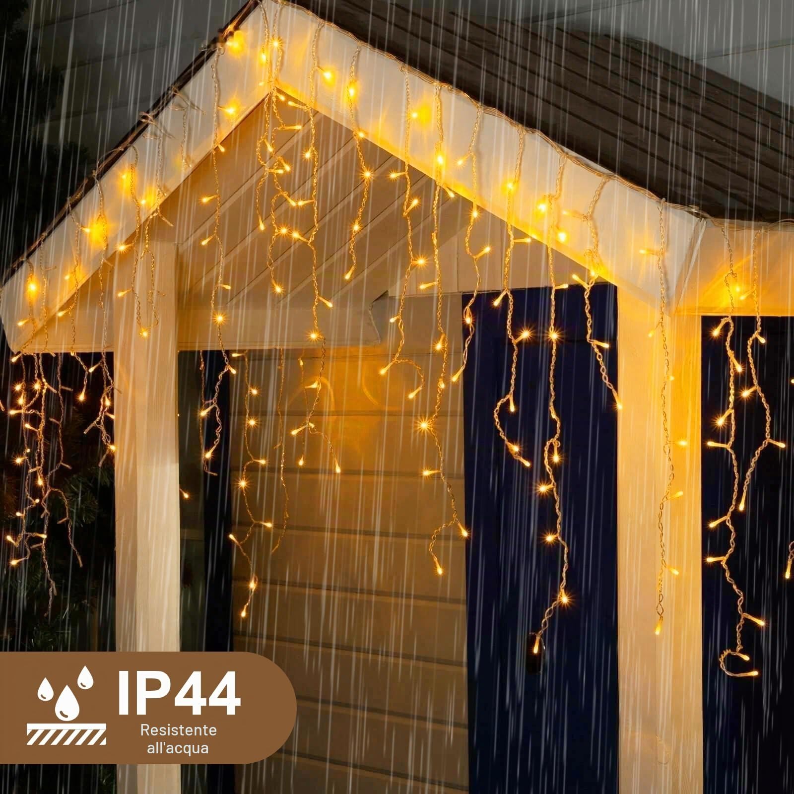 Catena Di Luci Esterna A Gocce Di Ghiaccio 400 LED Illuminazione Di Natale Tenda Di Luci Esterna Con 8 Modalità Timer Per Natale, Matrimonio, Halloween, Bianco Caldo