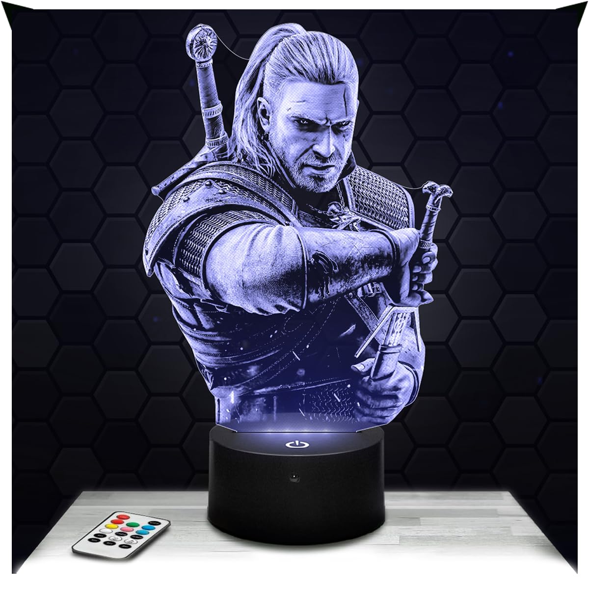 Lampephoto.fr - Wit cher Geralt 3D Lamp, Touch Night Light, Decoration Boys Room Gaming Gamer Video Games Gift Idea Teenager Original 3D LED Illusion Top
