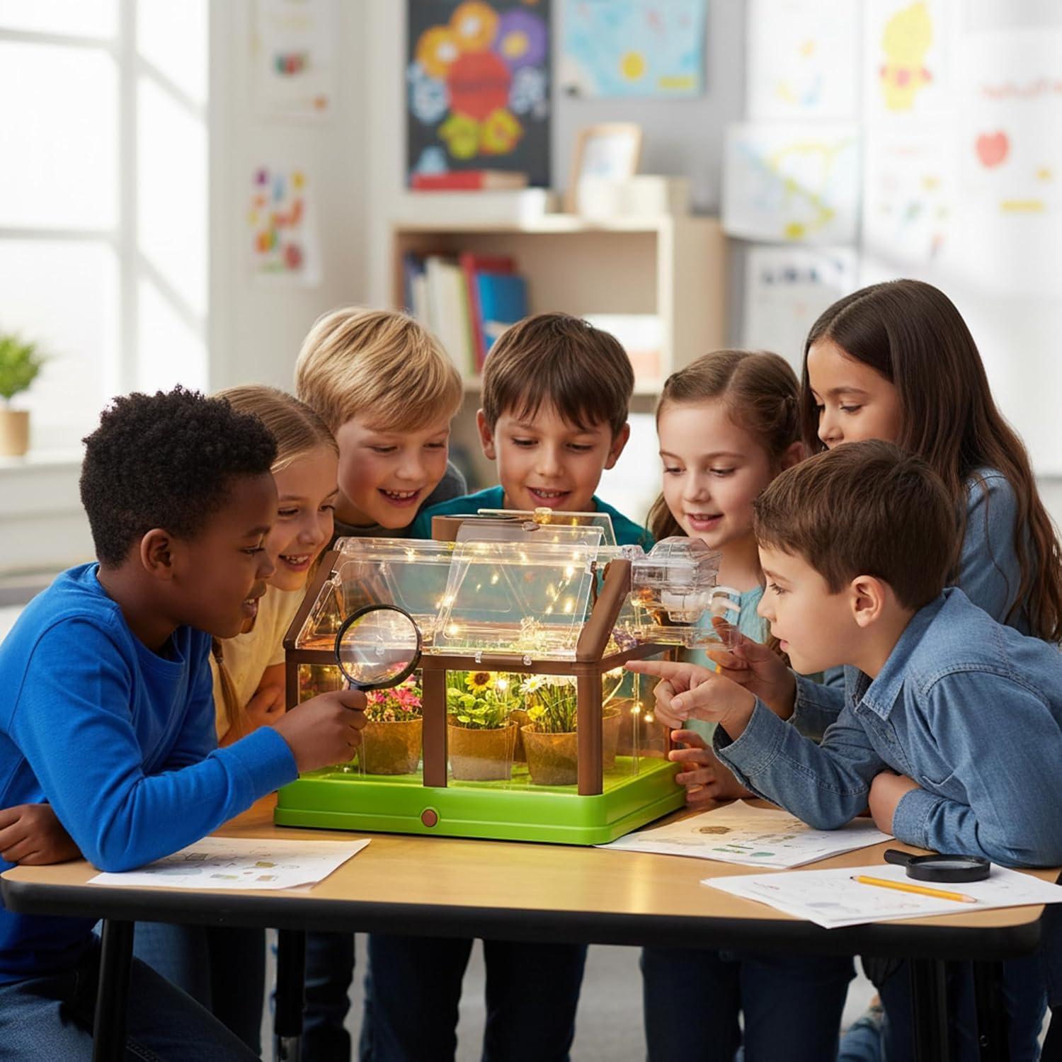 KAHEIGN Kit de Culture de Plantes pour Enfants, Mini-Serre pour Enfants Kit de Culture de Fleurs avec Système D'irrigation Amélioré - Cadeau de Jardinage Éducatif(GRAINES ET LUMIÈRE Non INCLUSES)