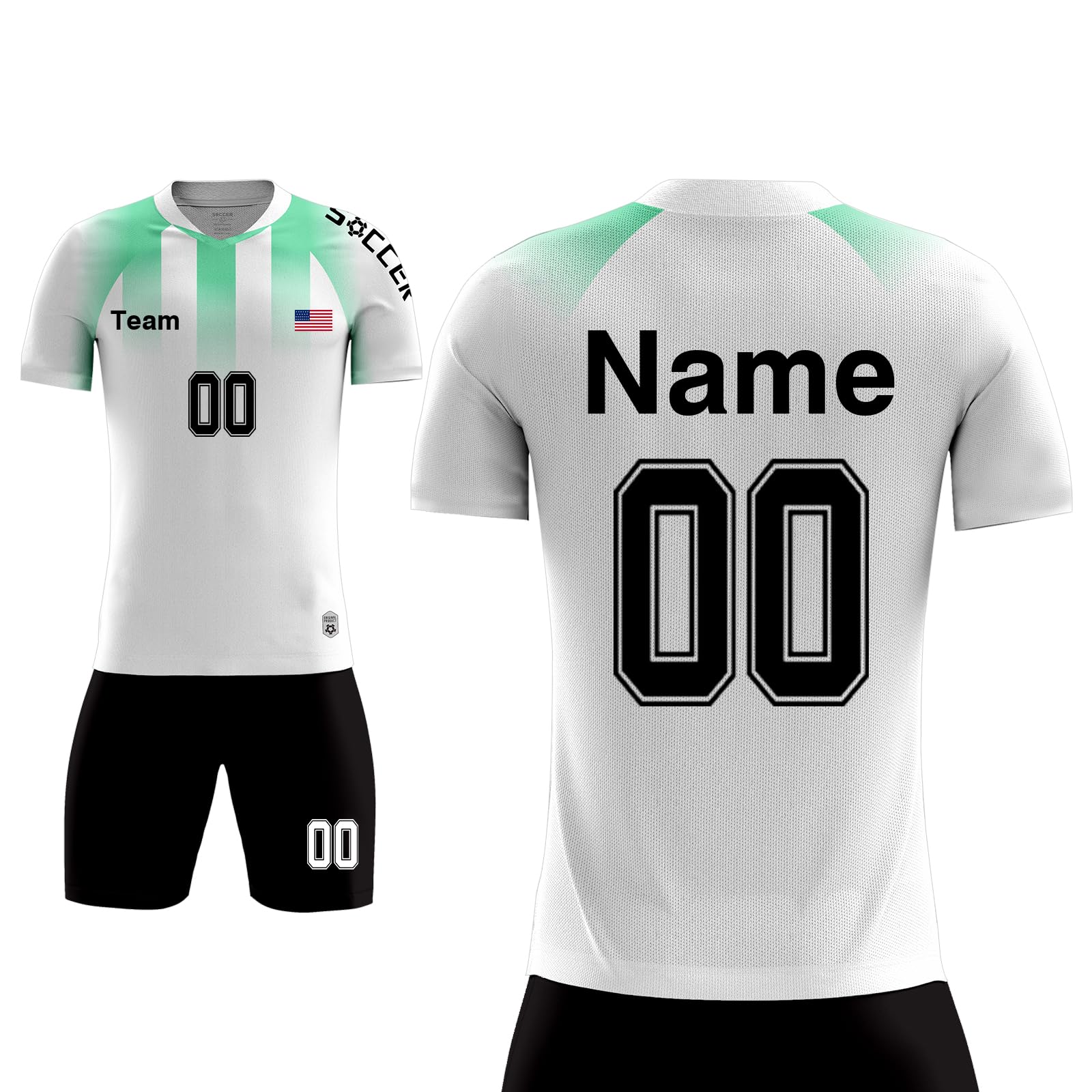 Personalized Football Training Men Women Adults Kids Soccer Short and Shirt with Name Number Team Logo White