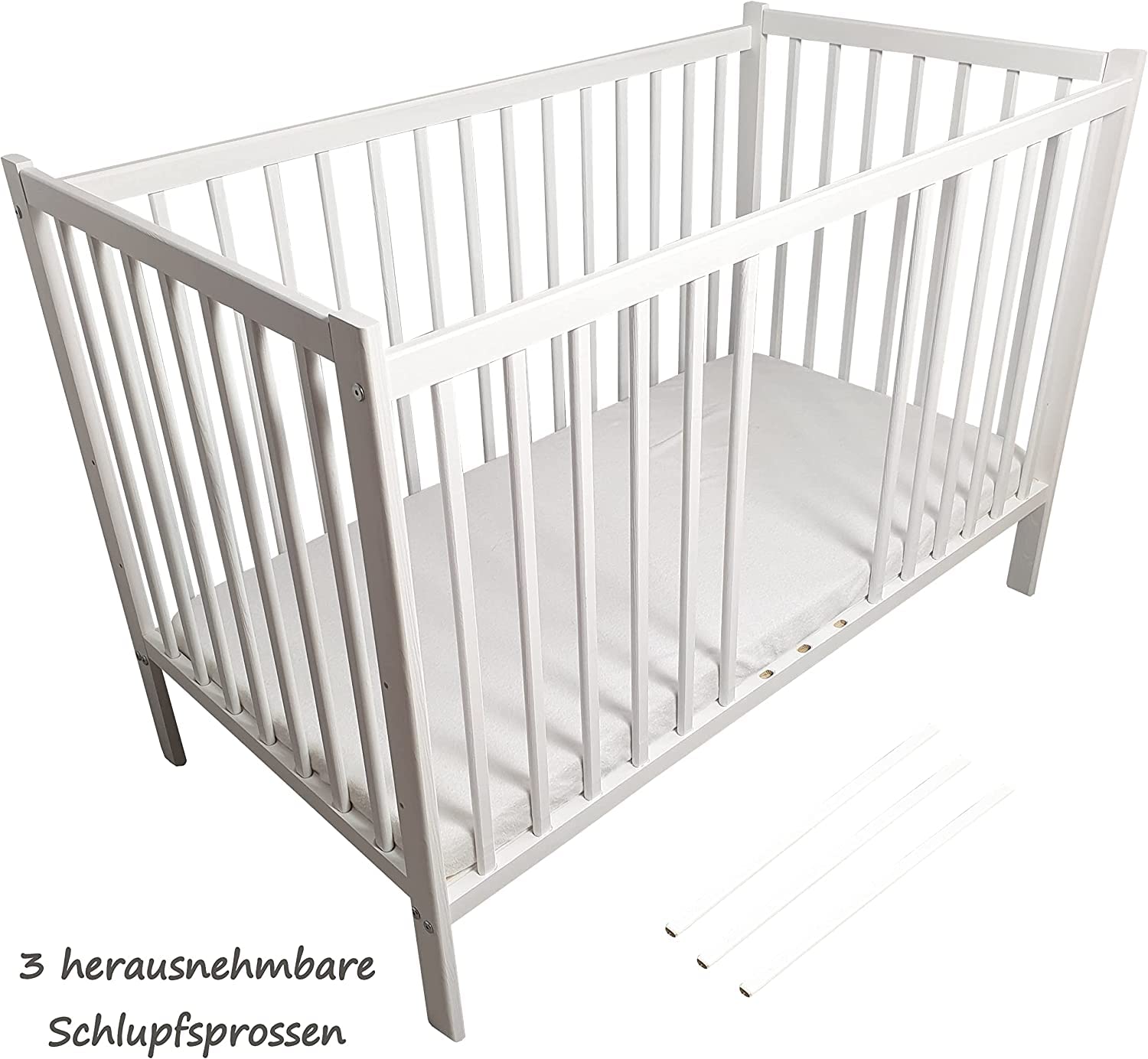 16 Teiliges Babybett Kinderbett und Bettwäsche komplett Set Happy höhenverstellbar für Neugeborene Babys und Kleinkinder aus Massivholz in fantastischen Farben (Rosa Teddybär auf Leiter)