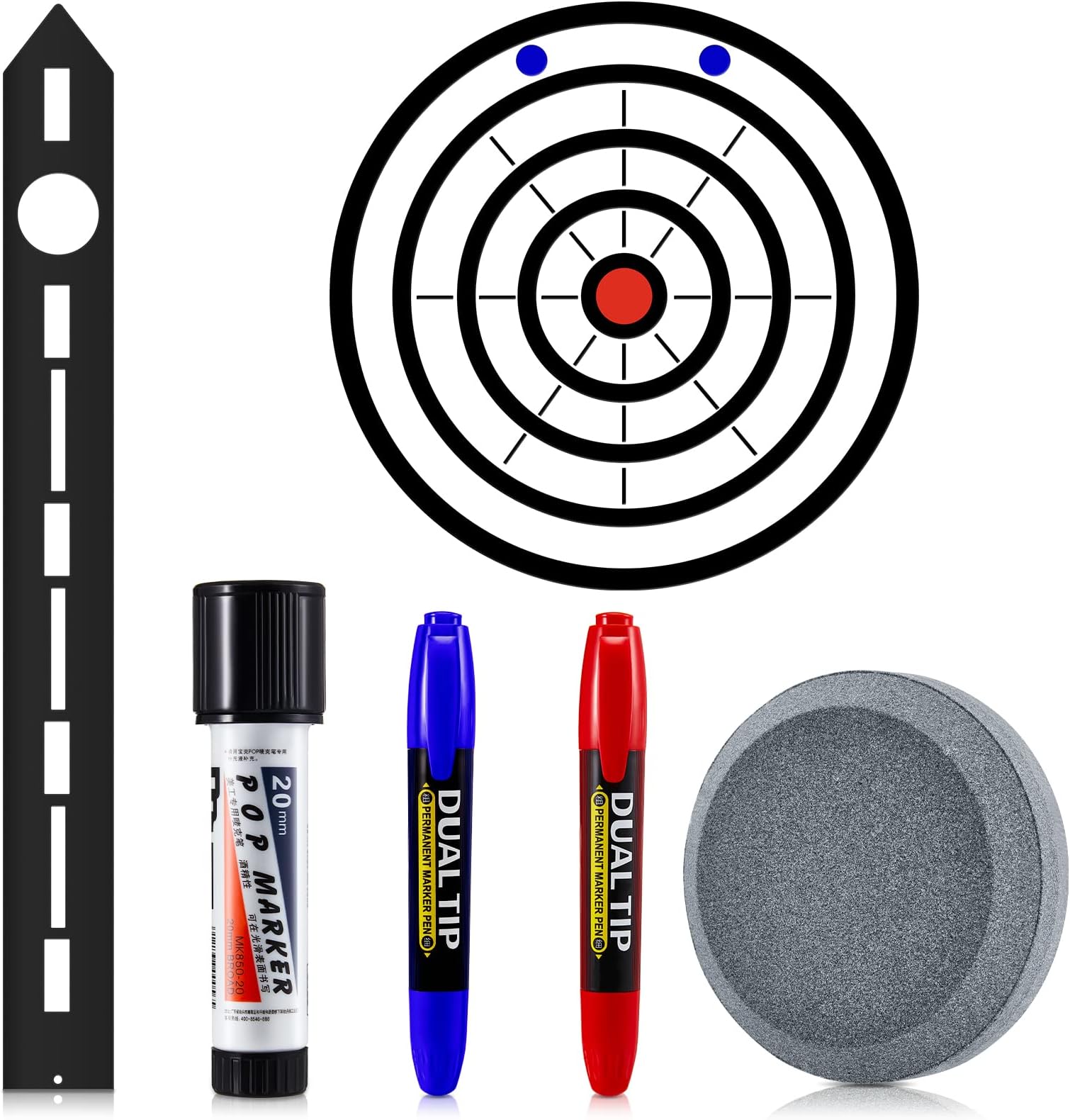 Axe Throwing Target Template Stencil, 3 Pieces Standard Markers and Axe Sharpening Stone Multi Purpose Whetstone Blade Sharpener for Drawing Axe Throwing Target Template(Black)