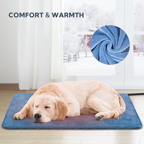 Miniatura 8 de Almohadilla térmica para perros de 35 x 24 pulgadas, temperatura ajustable para gatos, impermeable grande con temporizador, cama eléctrica para