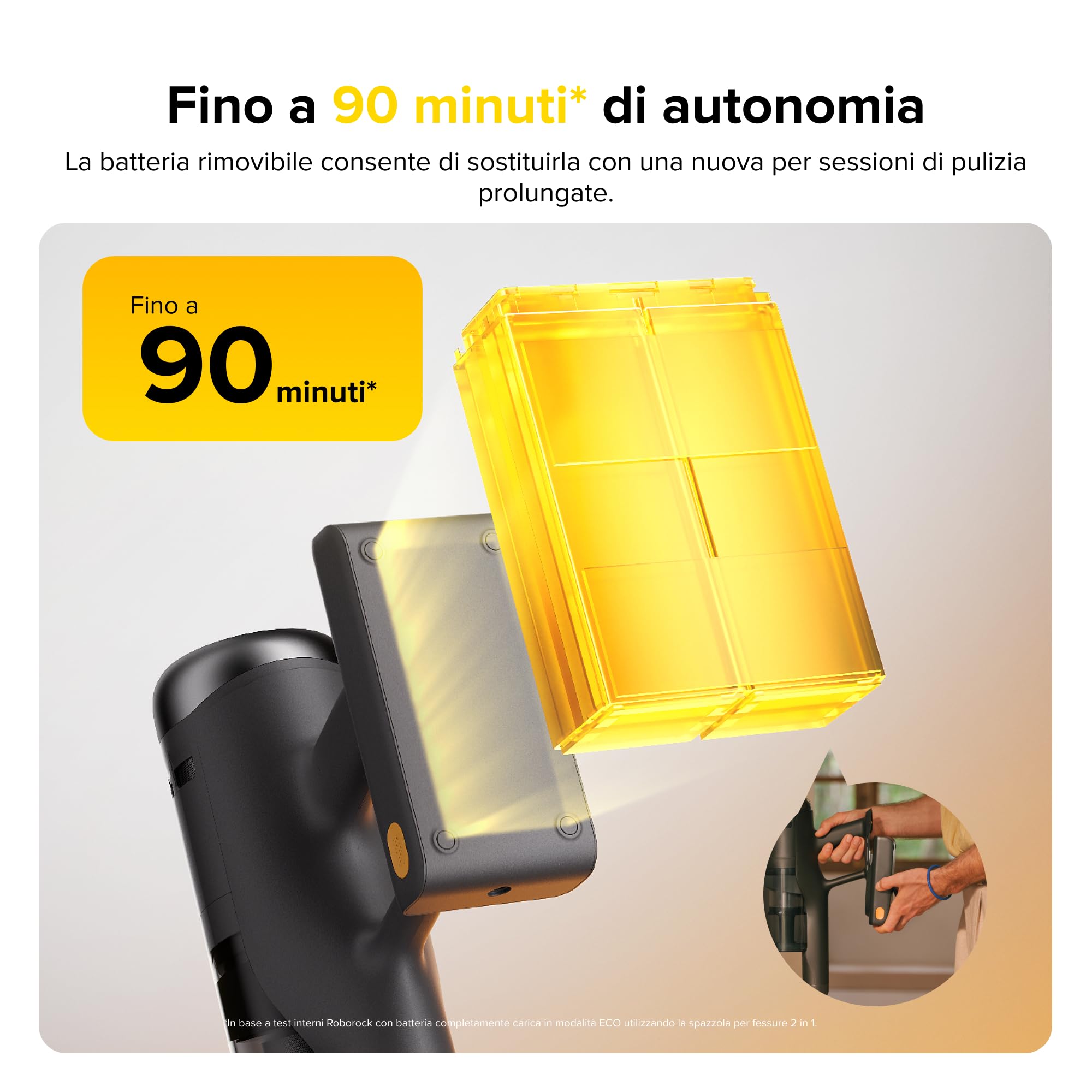 roborock H60 Ultra Aspirapolvere Senza Fili, 210AW, 90 min Autonomia, Tubo Flessibile 90°, Rilevamento Polvere LED, Spazzola Anti-Grovigli per Tappeti, Pavimenti e Peli di Animali