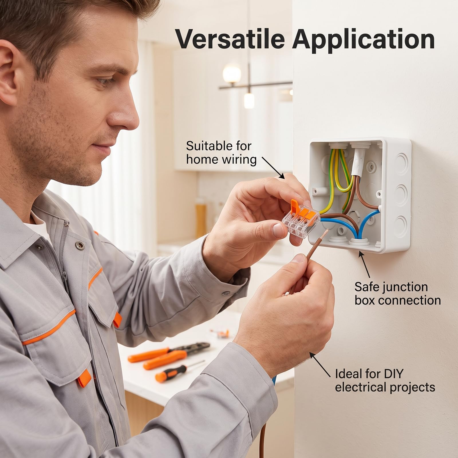 50 Stück Verbindungsklemmen 3 Eingänge S221, transparenter Kompakter Steckverbinder, 0,14-4 mm², 32 A, transparente Schnellverbindungsklemmen für elektrische Installation zu Hause