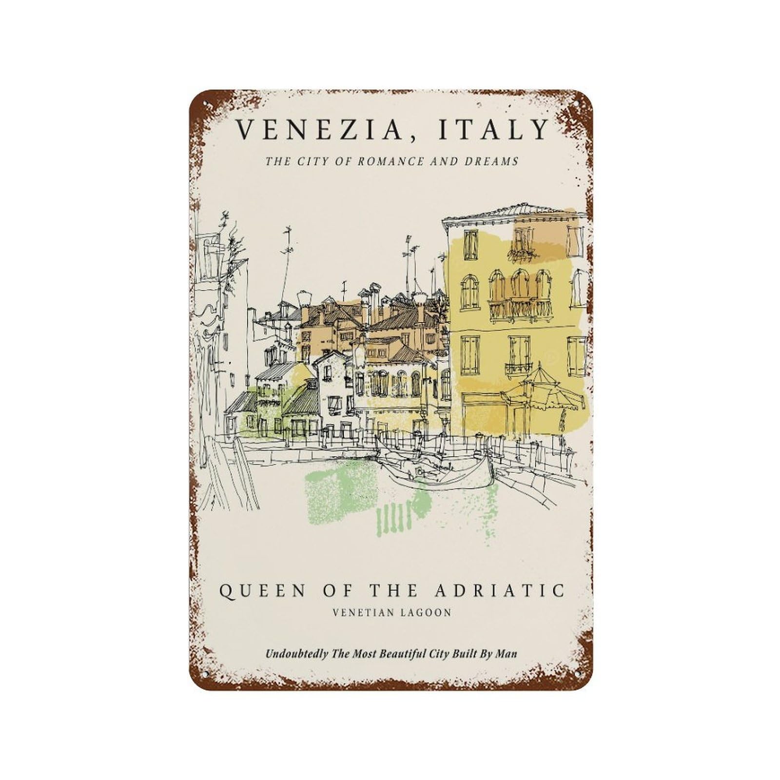 Venice, Italy Sketch 11.8"x7.9" Retro Metal Sign, Vintage Wall Decor for Office, Studio And Wall Decor