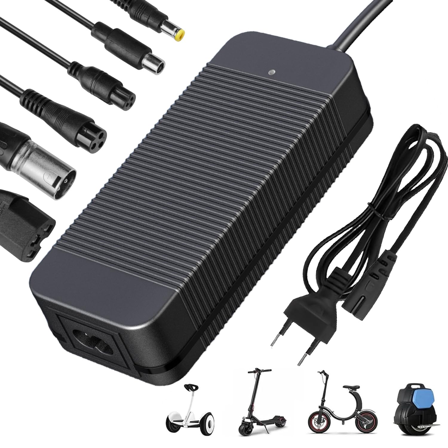 Cargador Patinete Electrico, 42V 2A Universal Cargador de 36V Batería de Litio con 6 Conectores, Cargadorde para Scooters Eléctricos, Scooters de Equilibrio, Xiaomi M365 1S E-Scooter